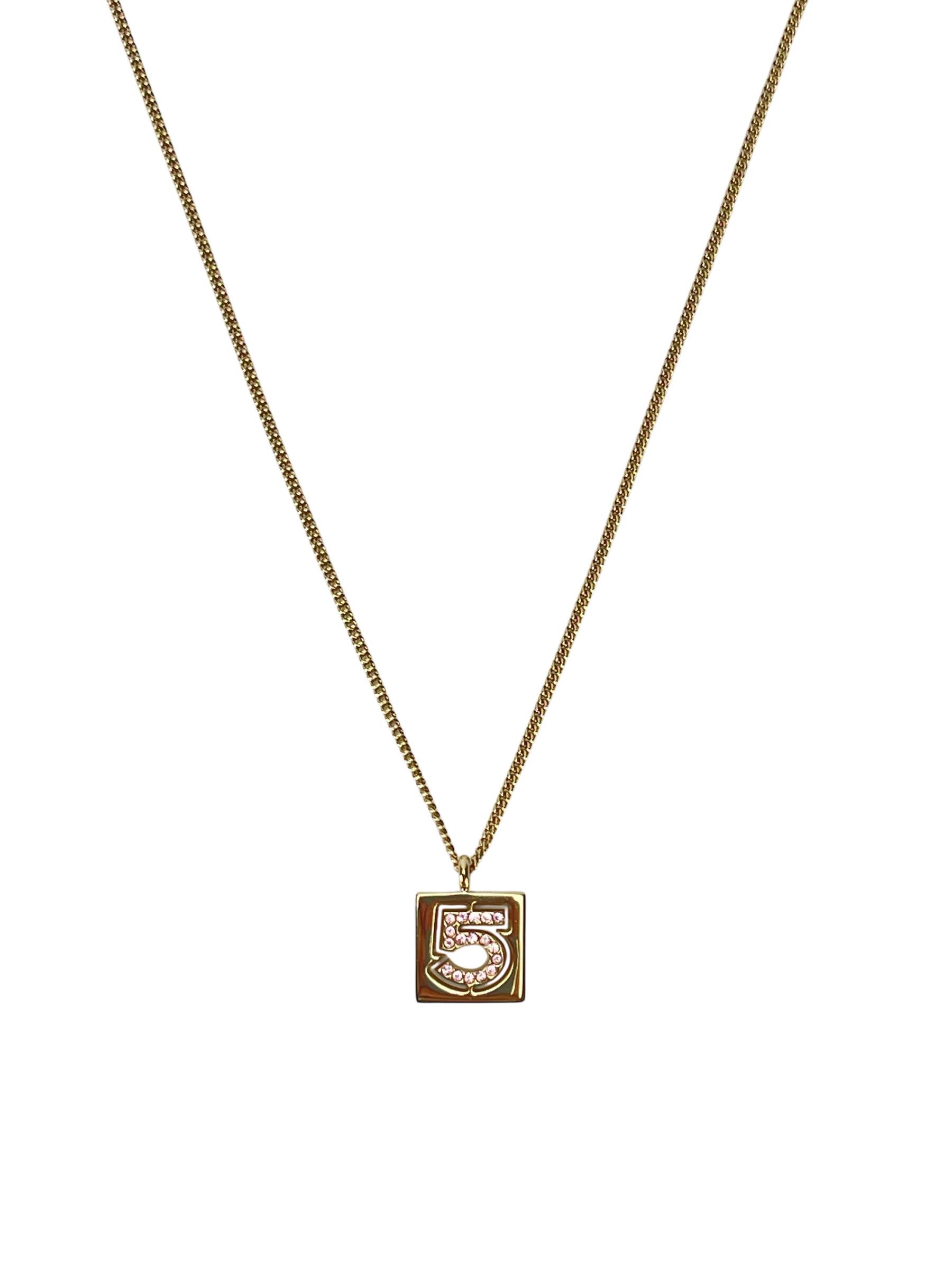 CHANEL - 02P Gold No.5 Rhinestone Pendant Necklace