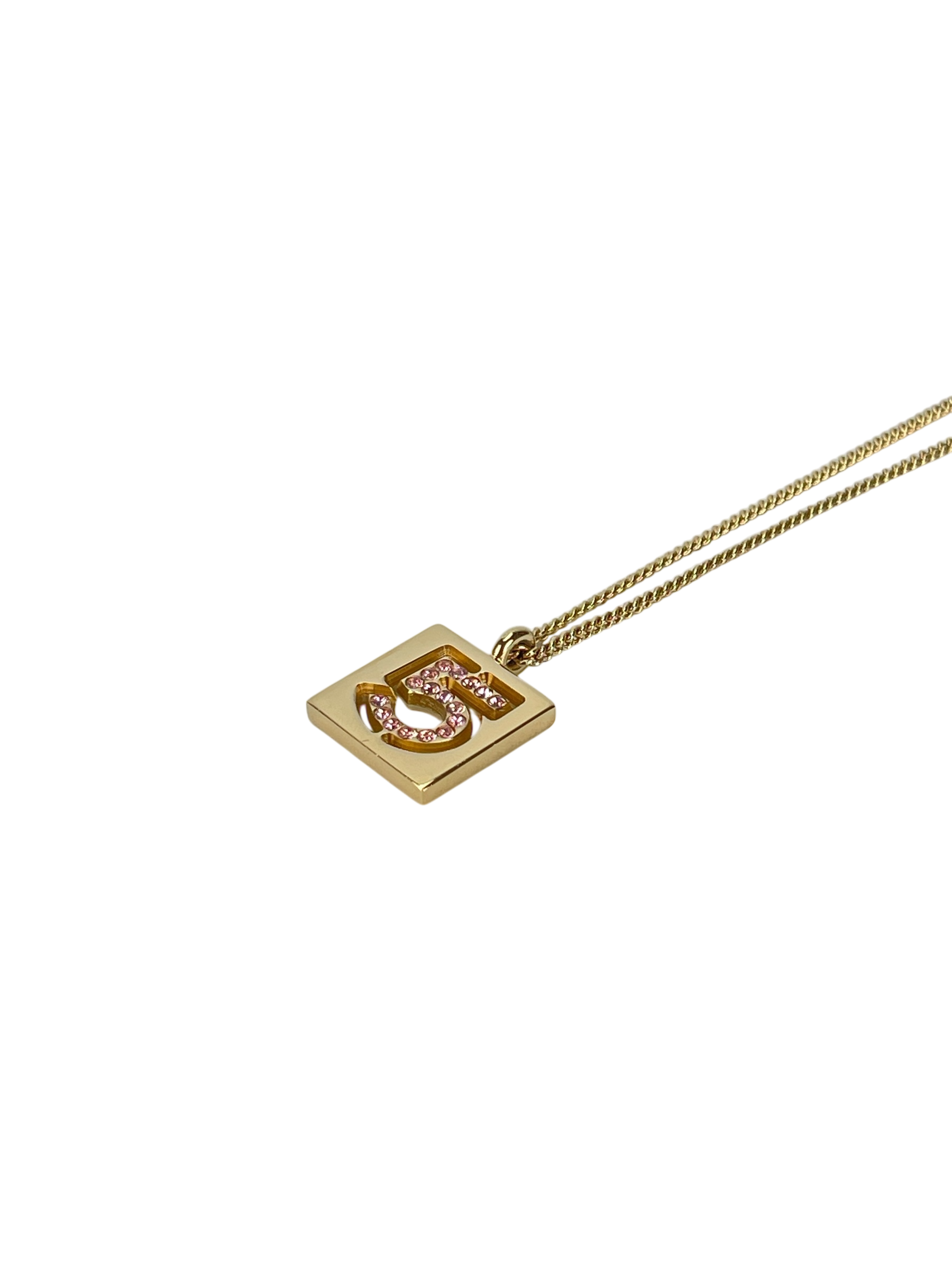 CHANEL - 02P Gold No.5 Rhinestone Pendant Necklace