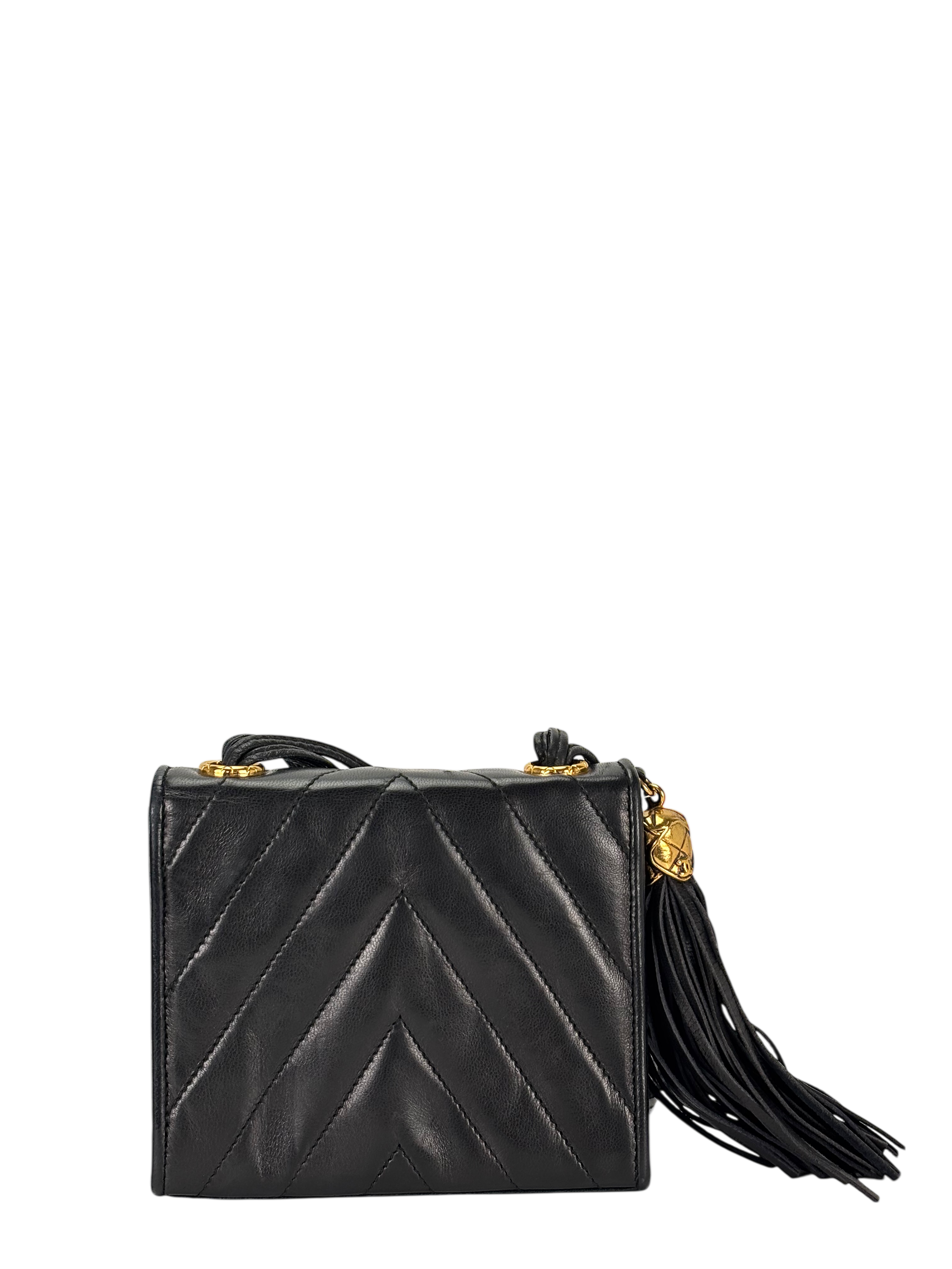 CHANEL - Mini Black Lambskin CC Leather Shoulder Bag