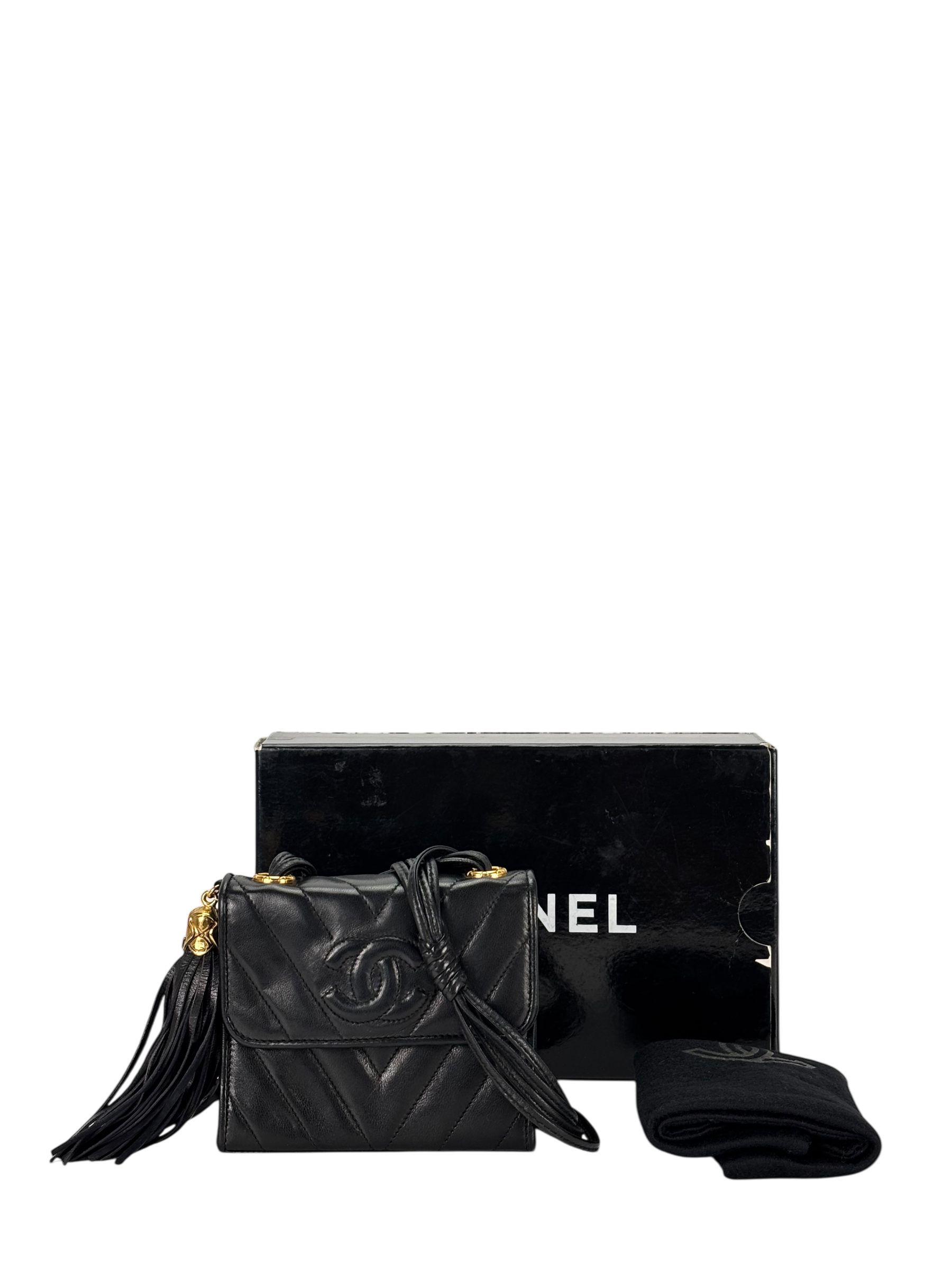 CHANEL - Mini Black Lambskin CC Leather Shoulder Bag