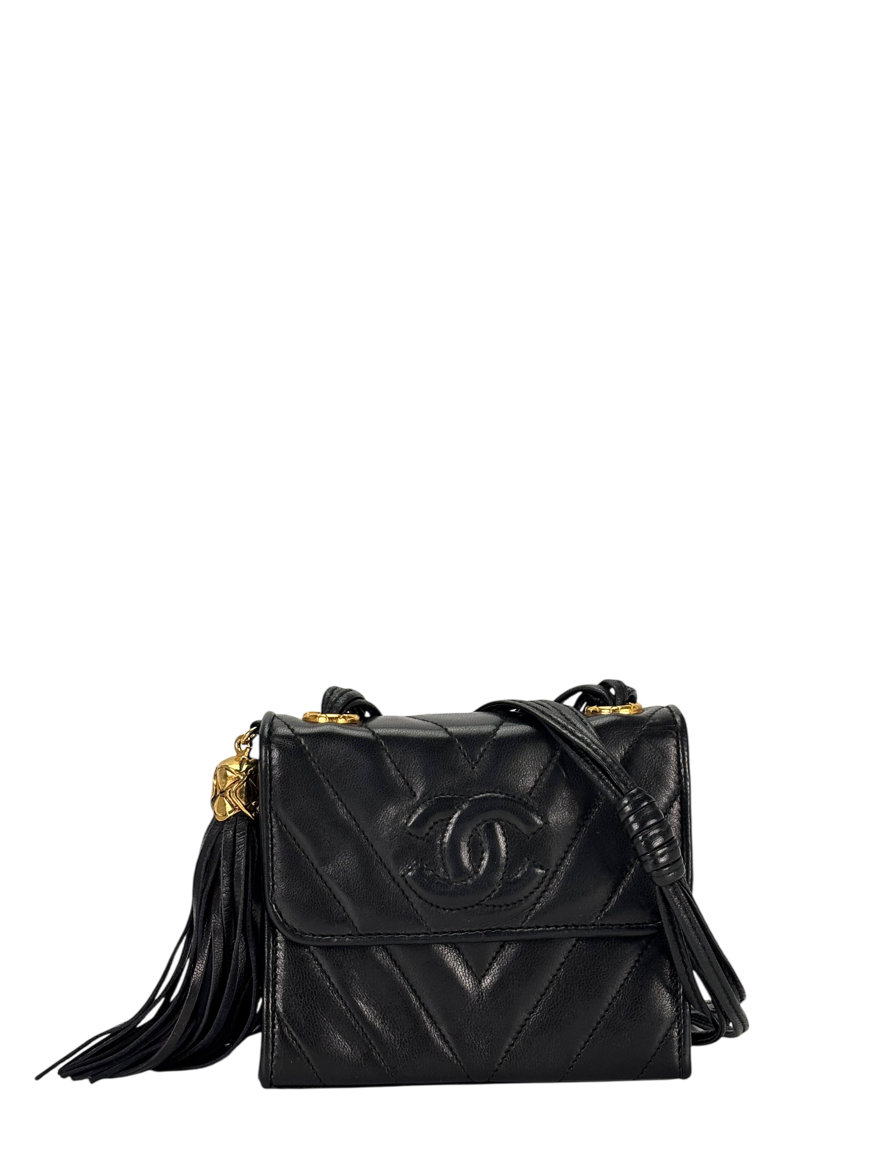 CHANEL - Mini Black Lambskin CC Leather Shoulder Bag