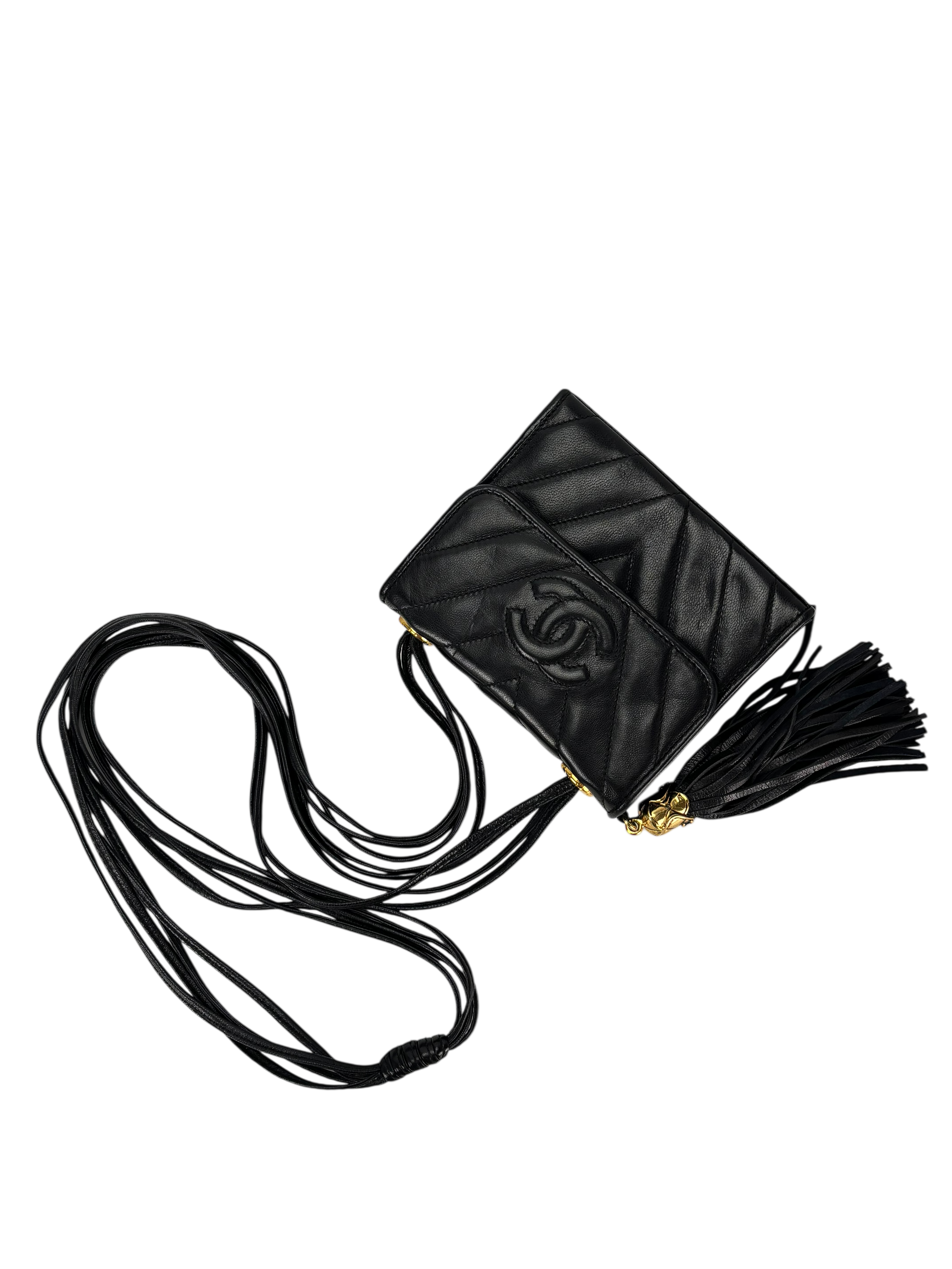 CHANEL - Mini Black Lambskin CC Leather Shoulder Bag