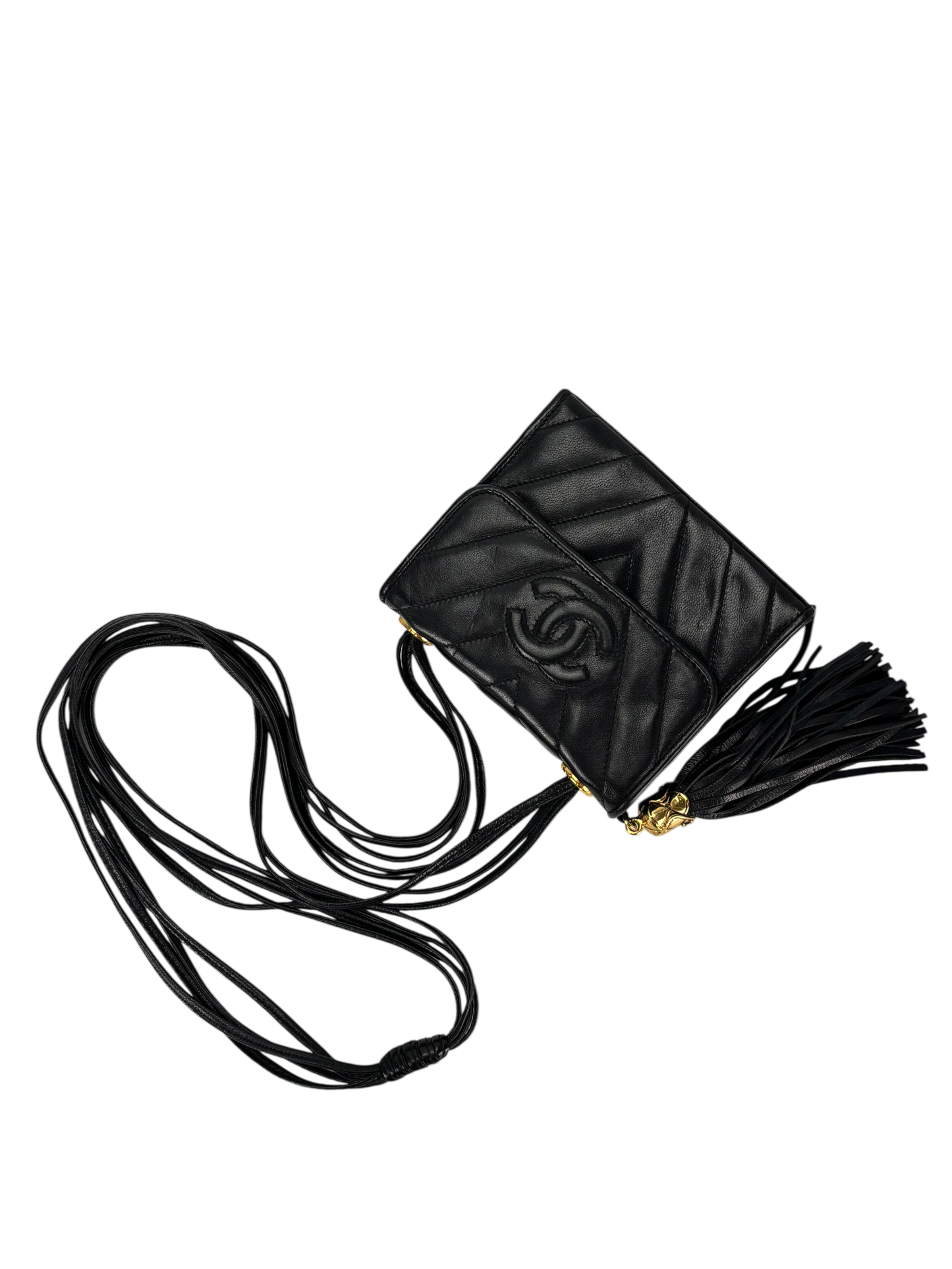 CHANEL - Mini Black Lambskin CC Leather Shoulder Bag