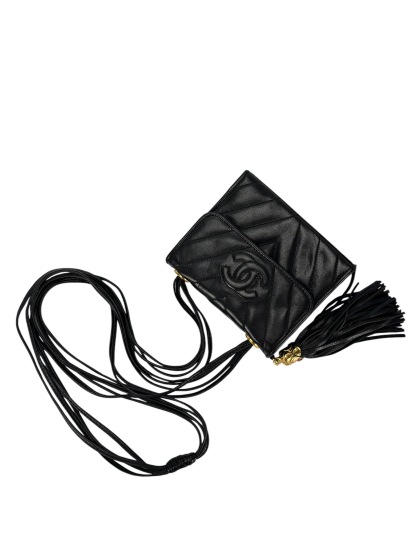 CHANEL - Mini Black Lambskin CC Leather Shoulder Bag