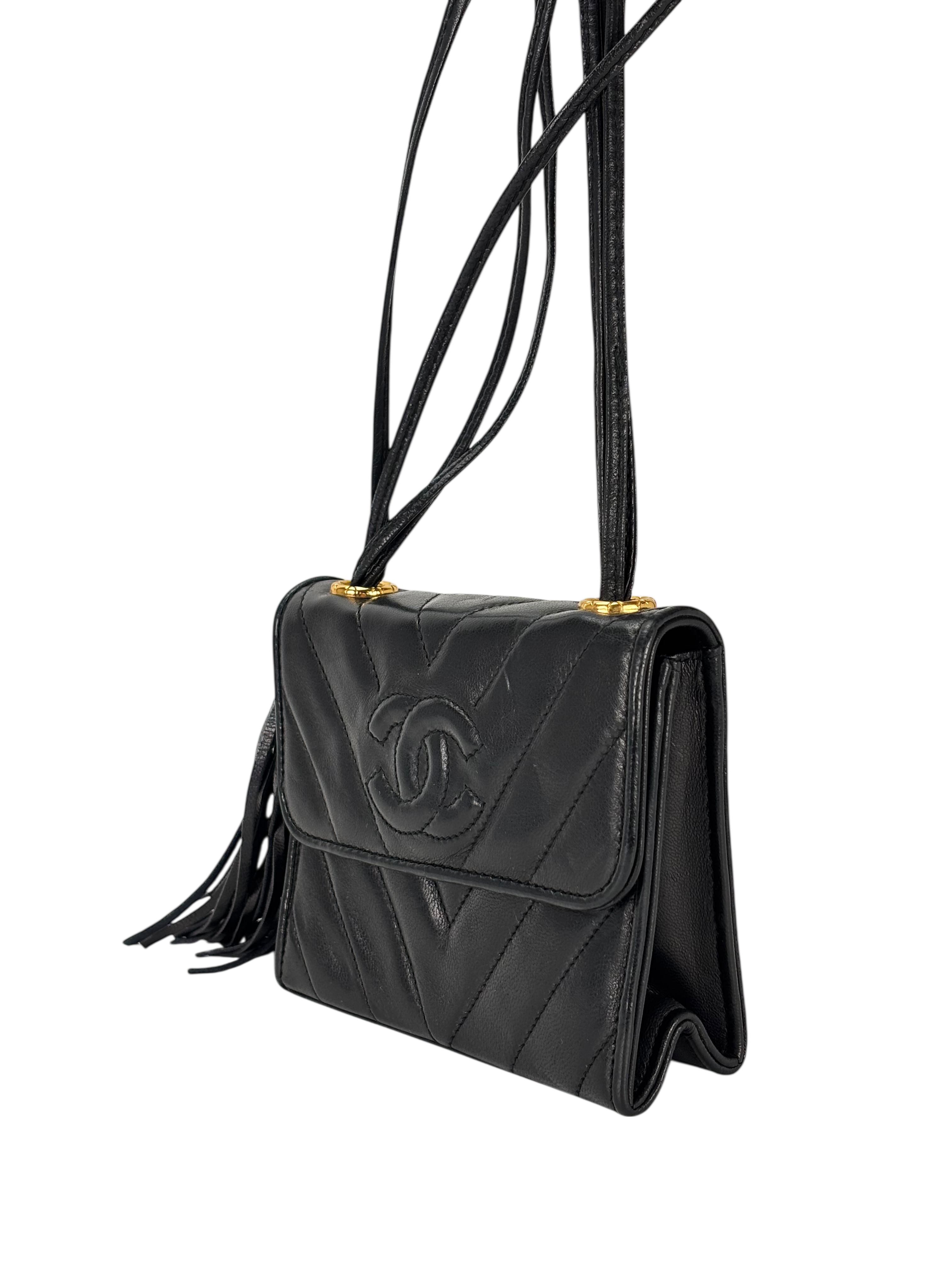 CHANEL - Mini Black Lambskin CC Leather Shoulder Bag
