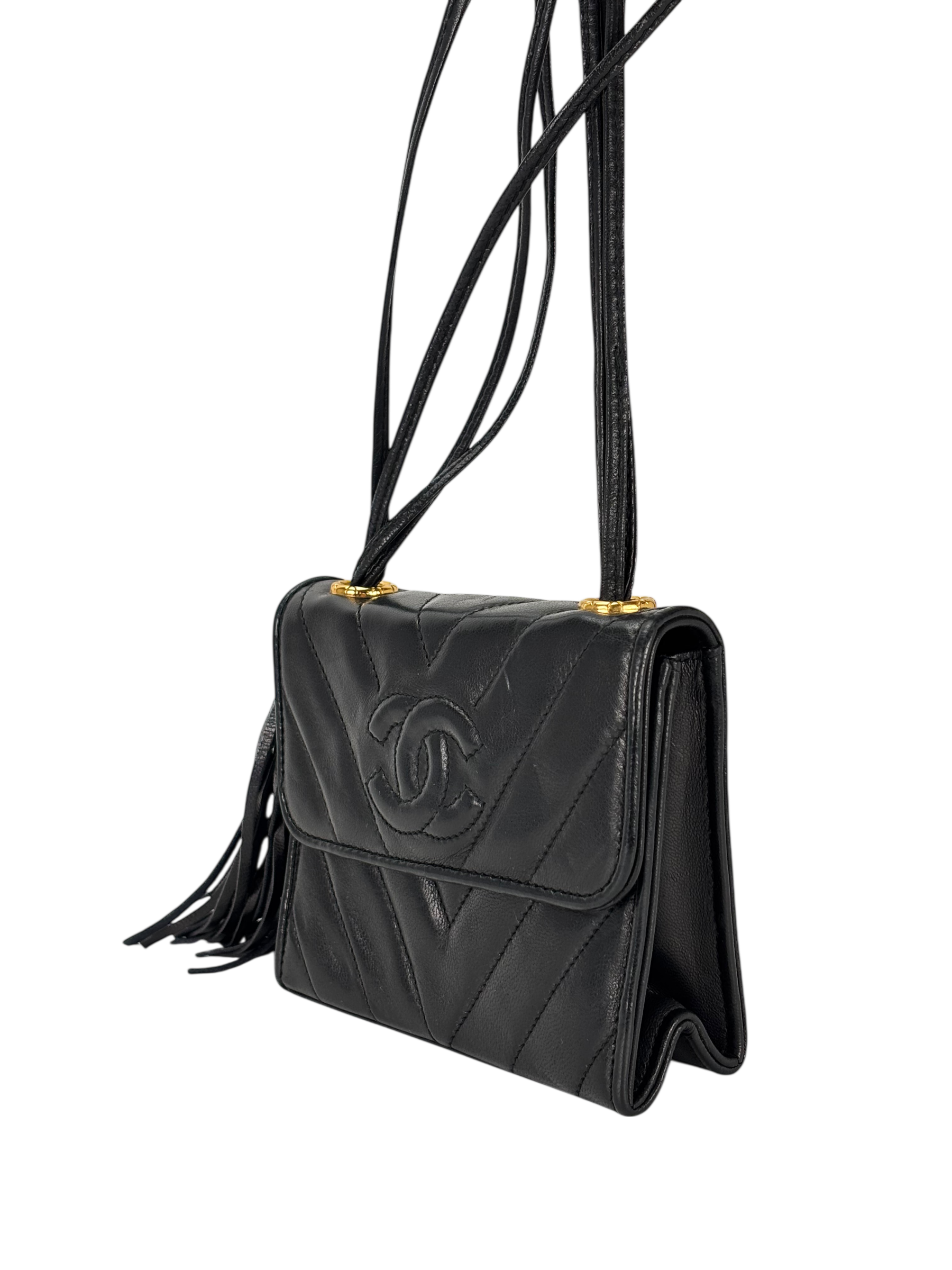 CHANEL - Mini Black Lambskin CC Leather Shoulder Bag