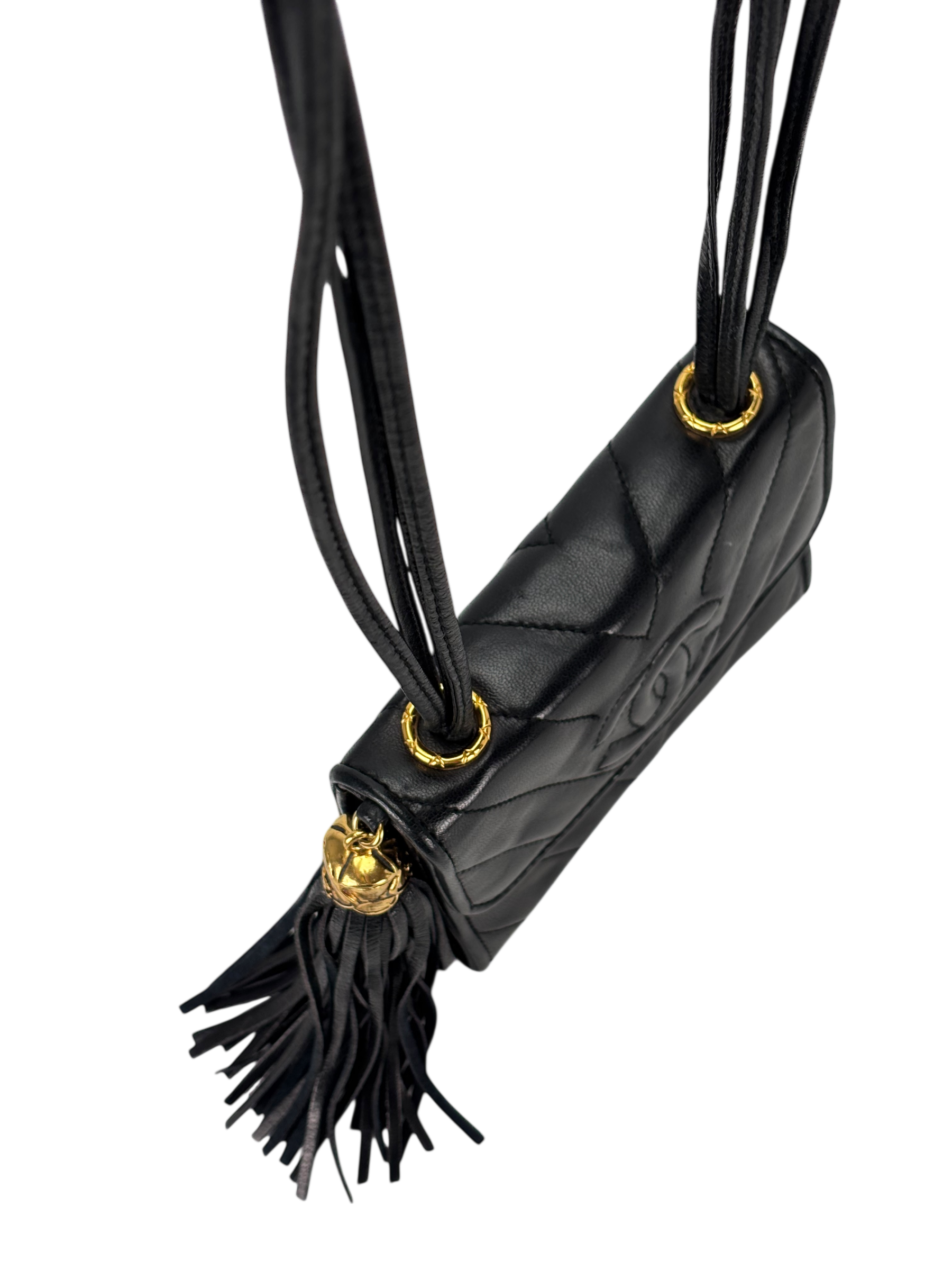 CHANEL - Mini Black Lambskin CC Leather Shoulder Bag