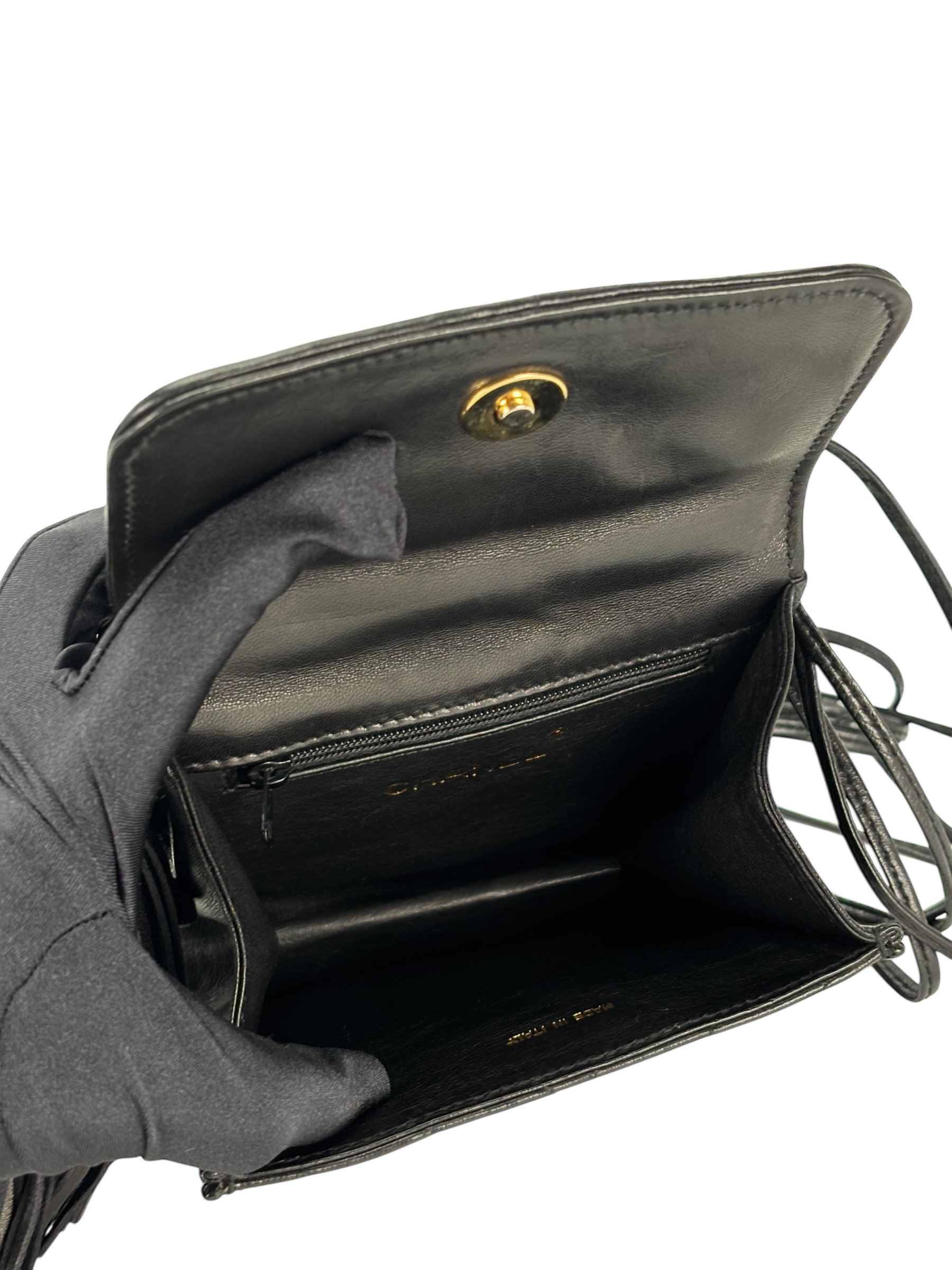 CHANEL - Mini Black Lambskin CC Leather Shoulder Bag
