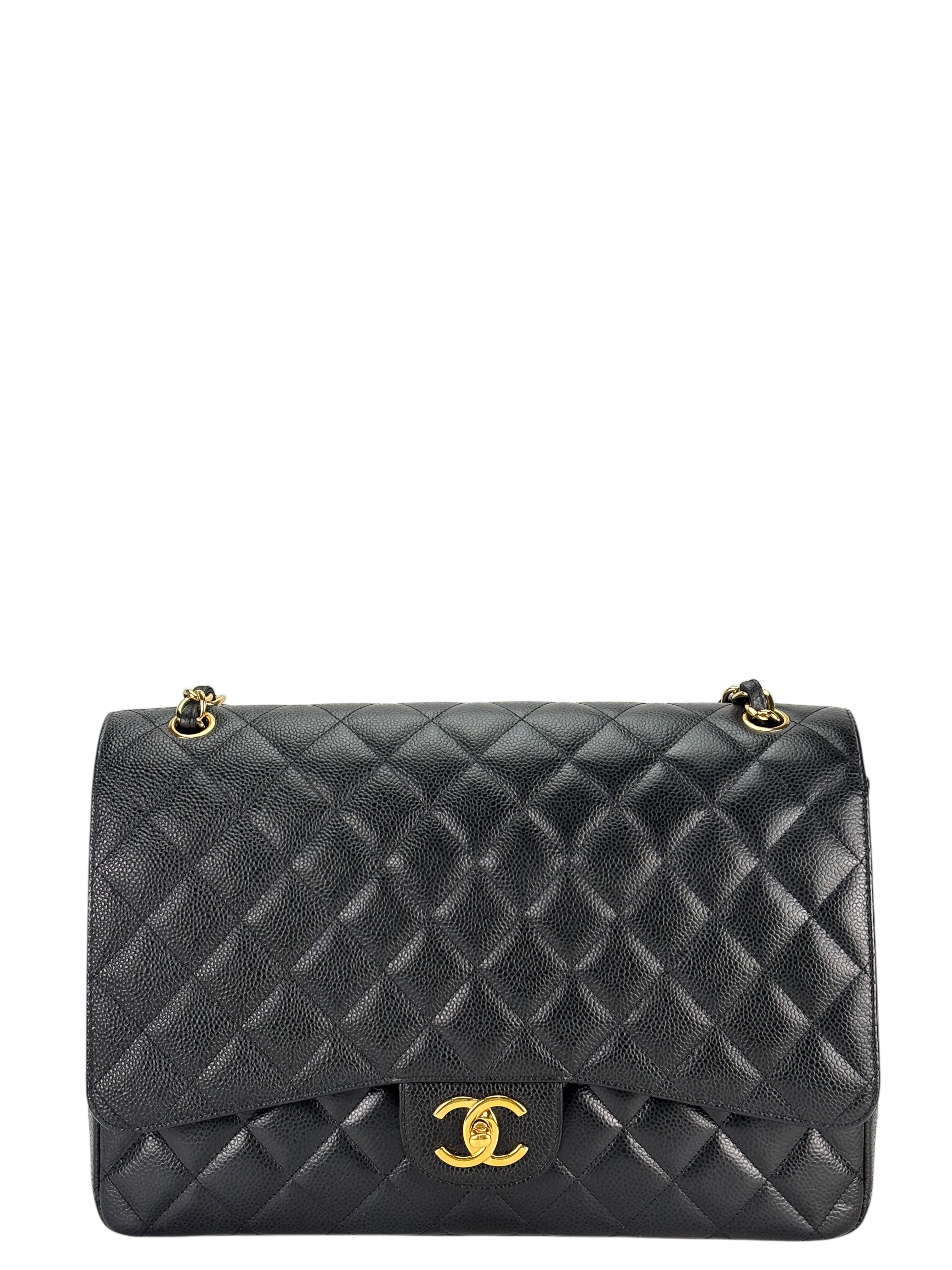 CHANEL - Black Caviar Jumbo Quilted Maxi Single Flap Bag