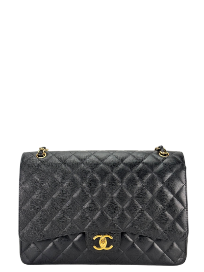 CHANEL - Black Caviar Jumbo Quilted Maxi Single Flap Bag