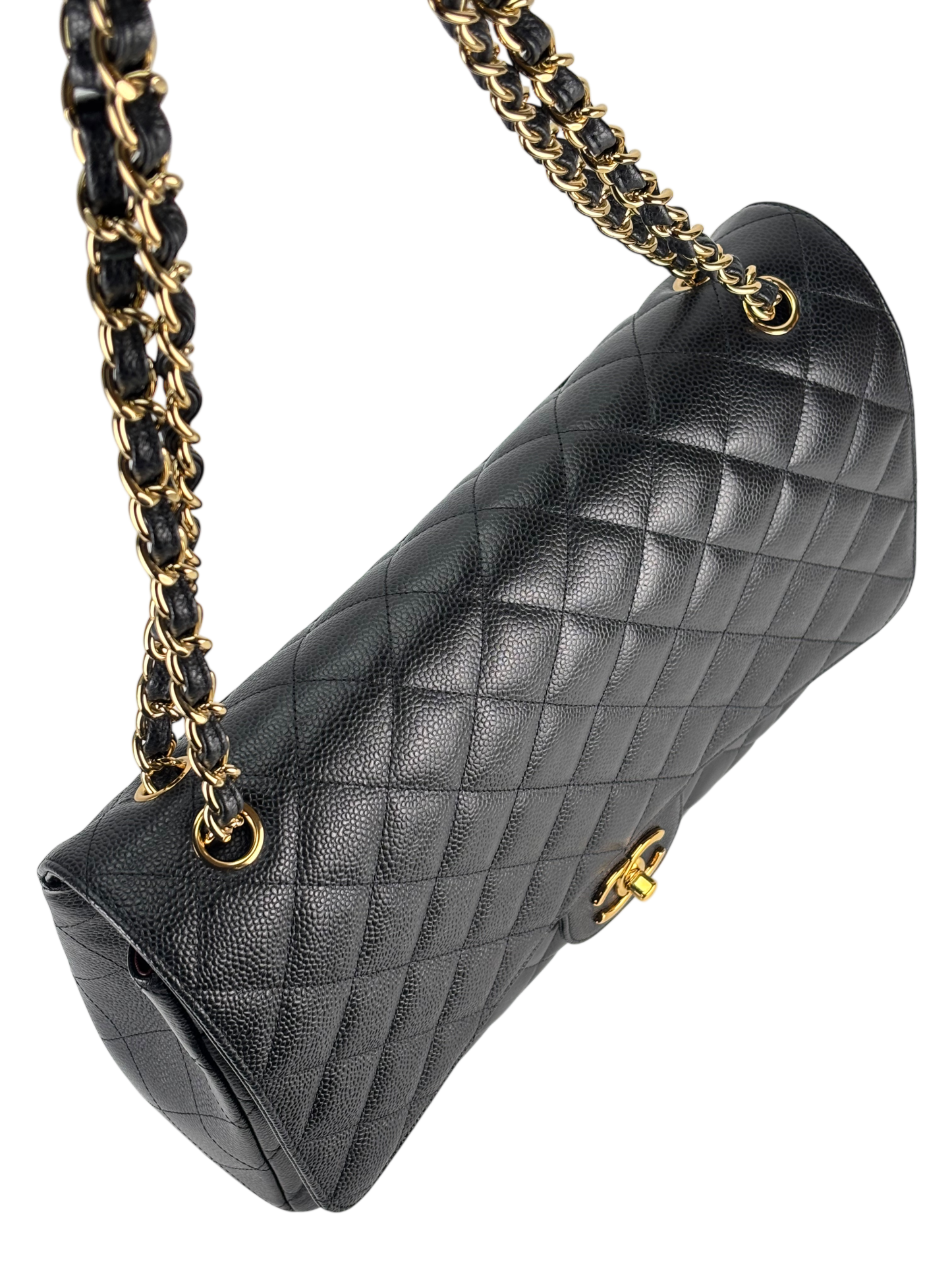 CHANEL - Black Caviar Jumbo Quilted Maxi Single Flap Bag