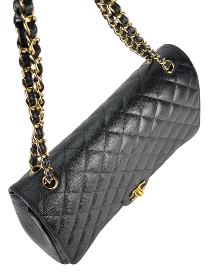 CHANEL - Black Caviar Jumbo Quilted Maxi Single Flap Bag