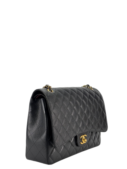 CHANEL - Black Caviar Jumbo Quilted Maxi Single Flap Bag