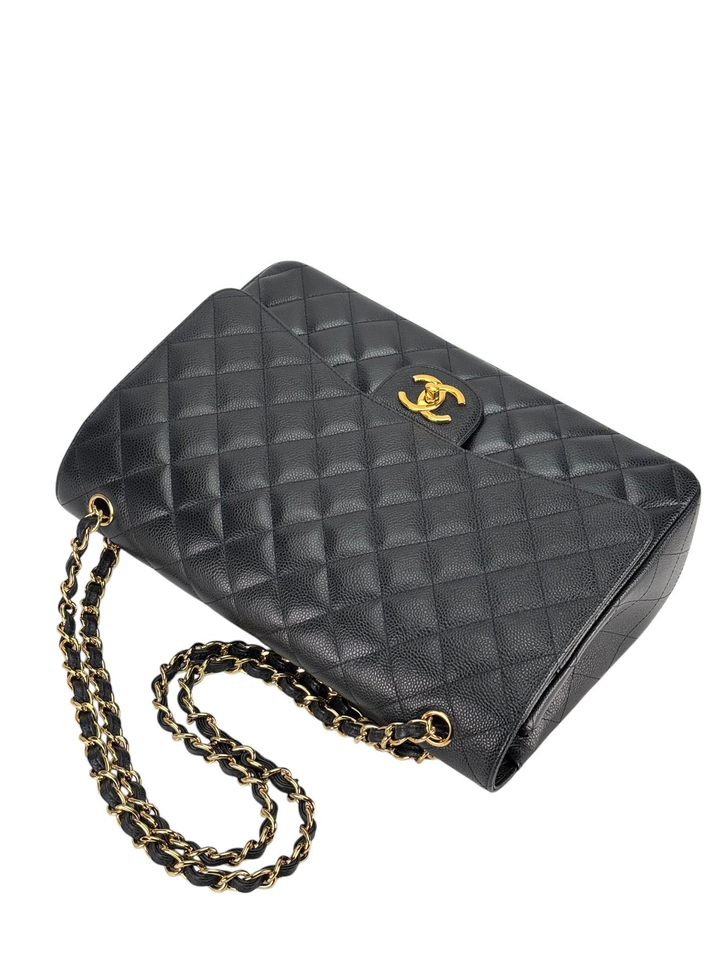 CHANEL - Black Caviar Jumbo Quilted Maxi Single Flap Bag