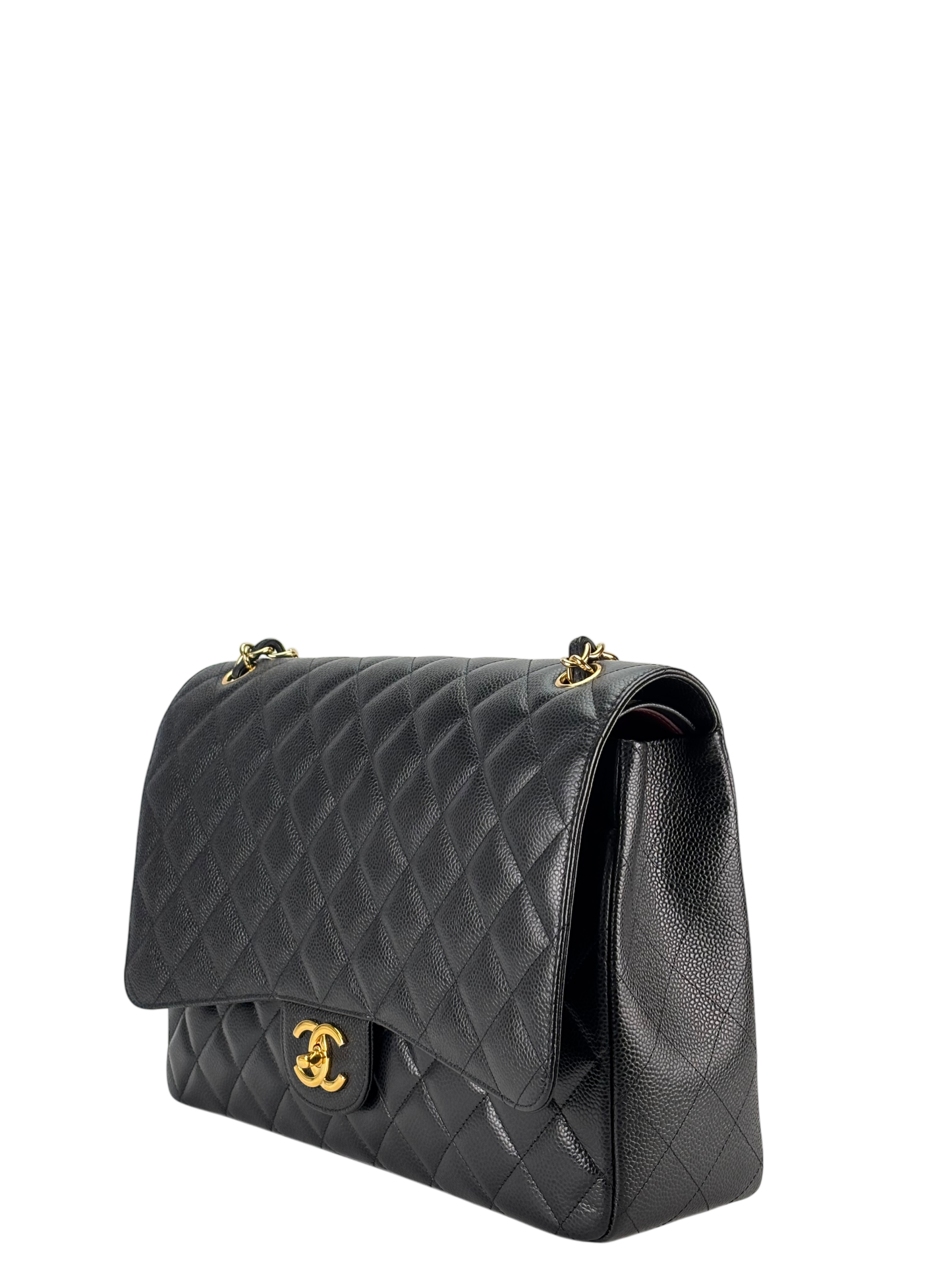 CHANEL - Black Caviar Jumbo Quilted Maxi Single Flap Bag