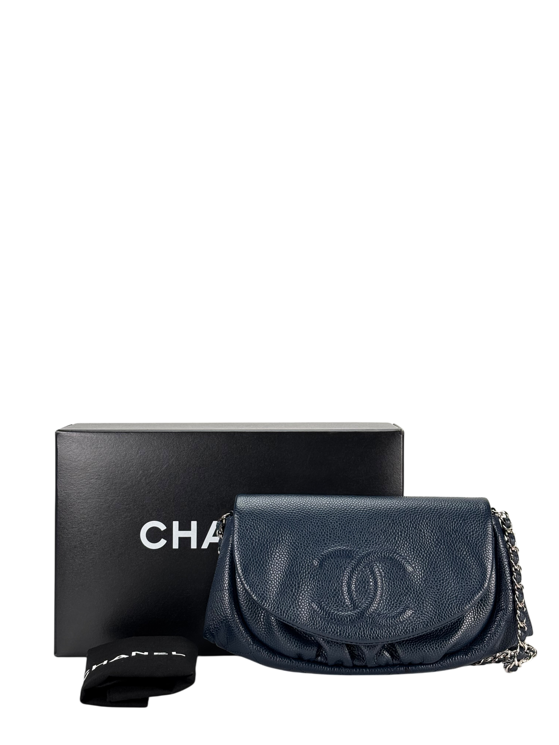 CHANEL - Blue Caviar Half Moon WOC Clutch Bag