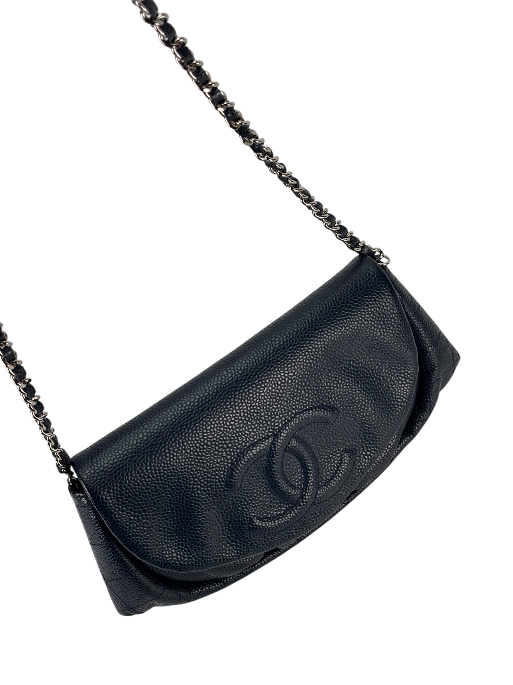 CHANEL - Blue Caviar Half Moon WOC Clutch Bag