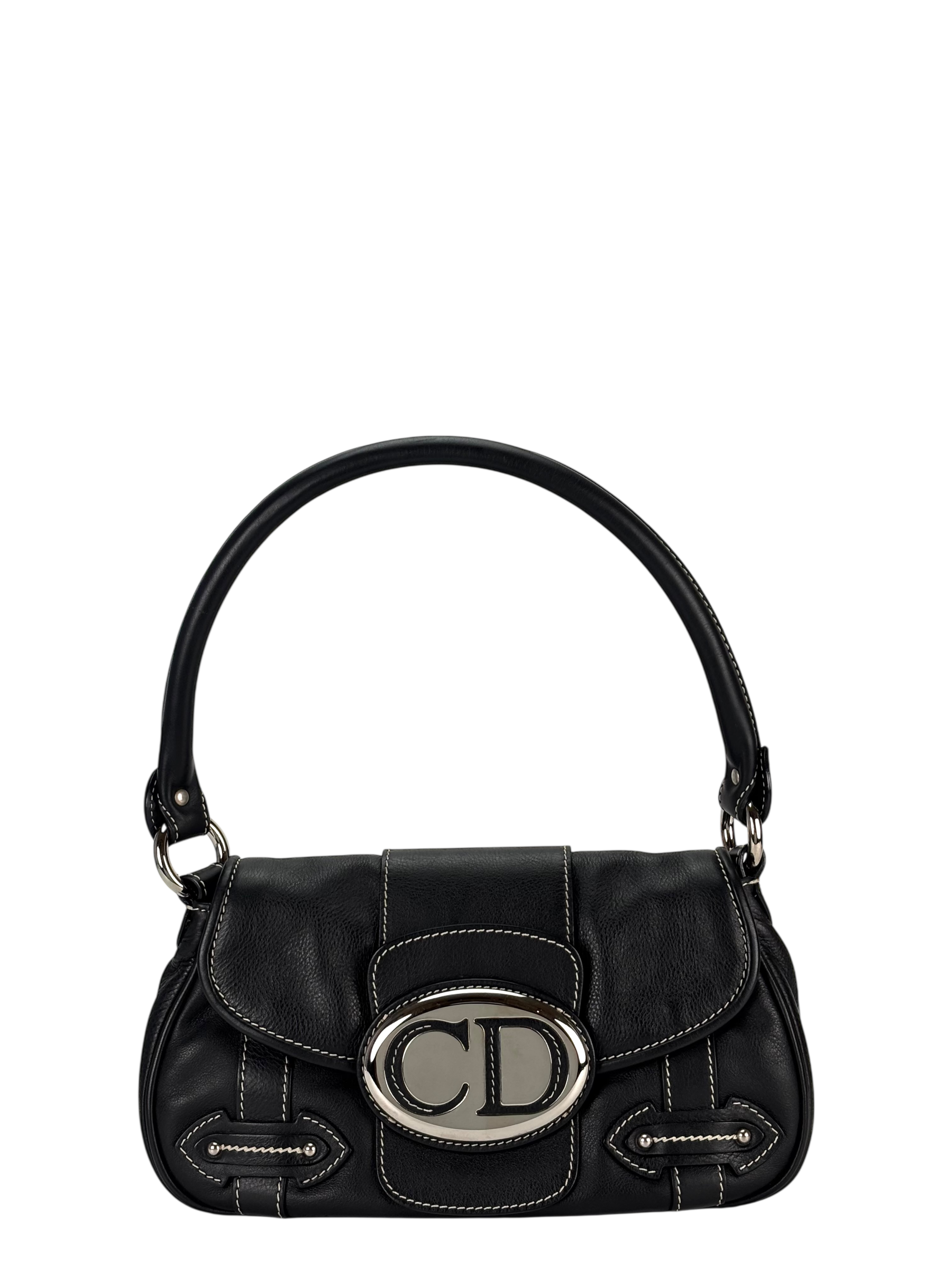 CHRISTIAN DIOR - Black Leather CD Logo Shoulder Bag