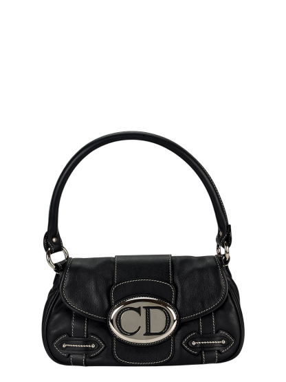 CHRISTIAN DIOR - Black Leather CD Logo Shoulder Bag