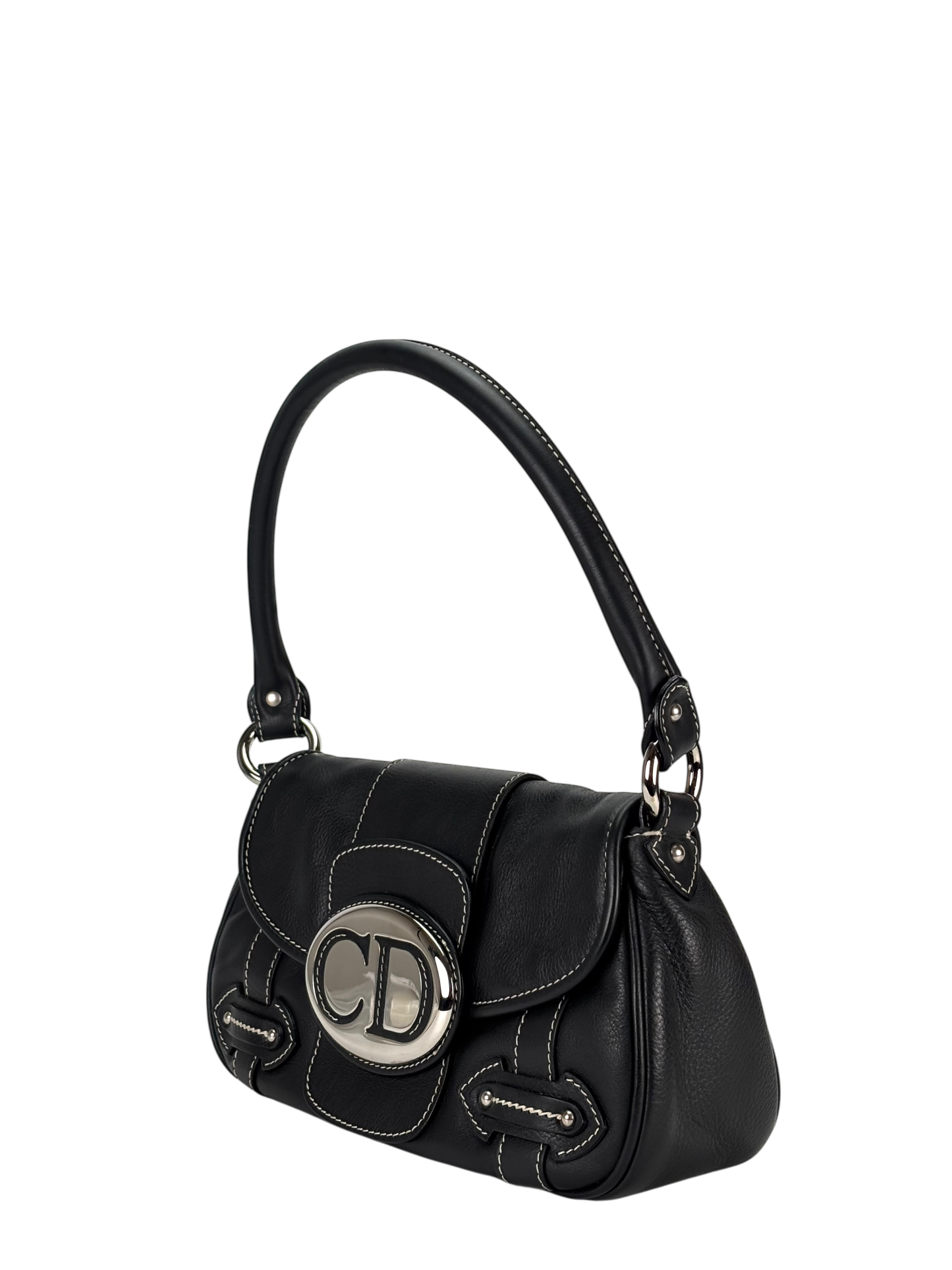 CHRISTIAN DIOR - Black Leather CD Logo Shoulder Bag