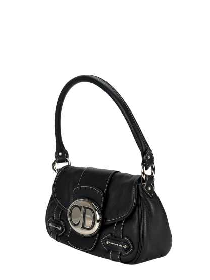 CHRISTIAN DIOR - Black Leather CD Logo Shoulder Bag