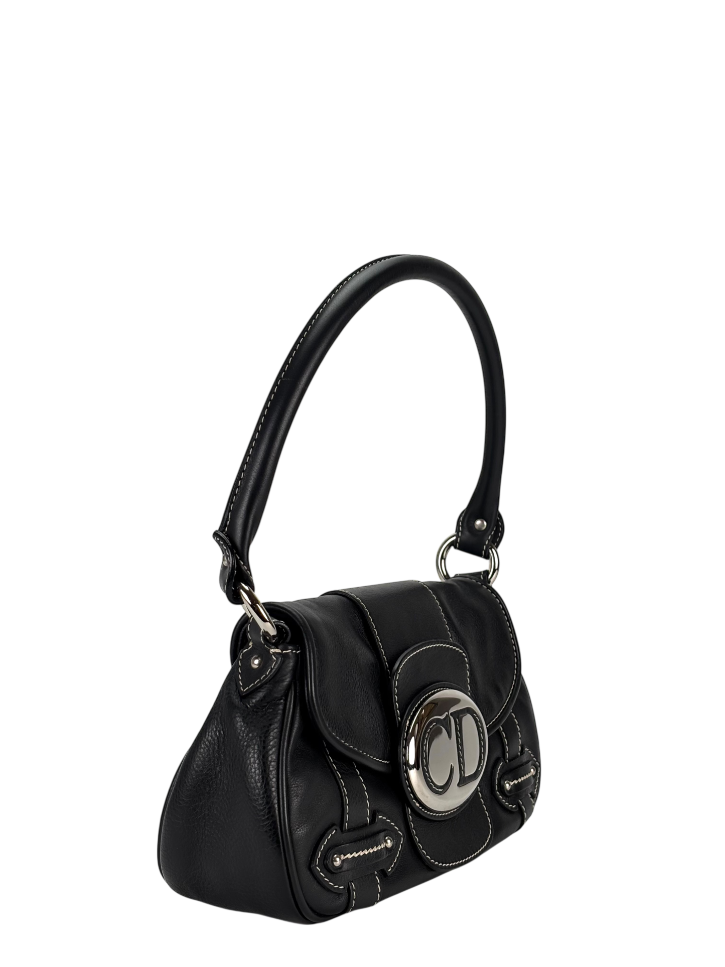 CHRISTIAN DIOR - Black Leather CD Logo Shoulder Bag
