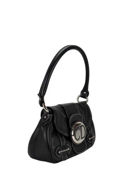 CHRISTIAN DIOR - Black Leather CD Logo Shoulder Bag