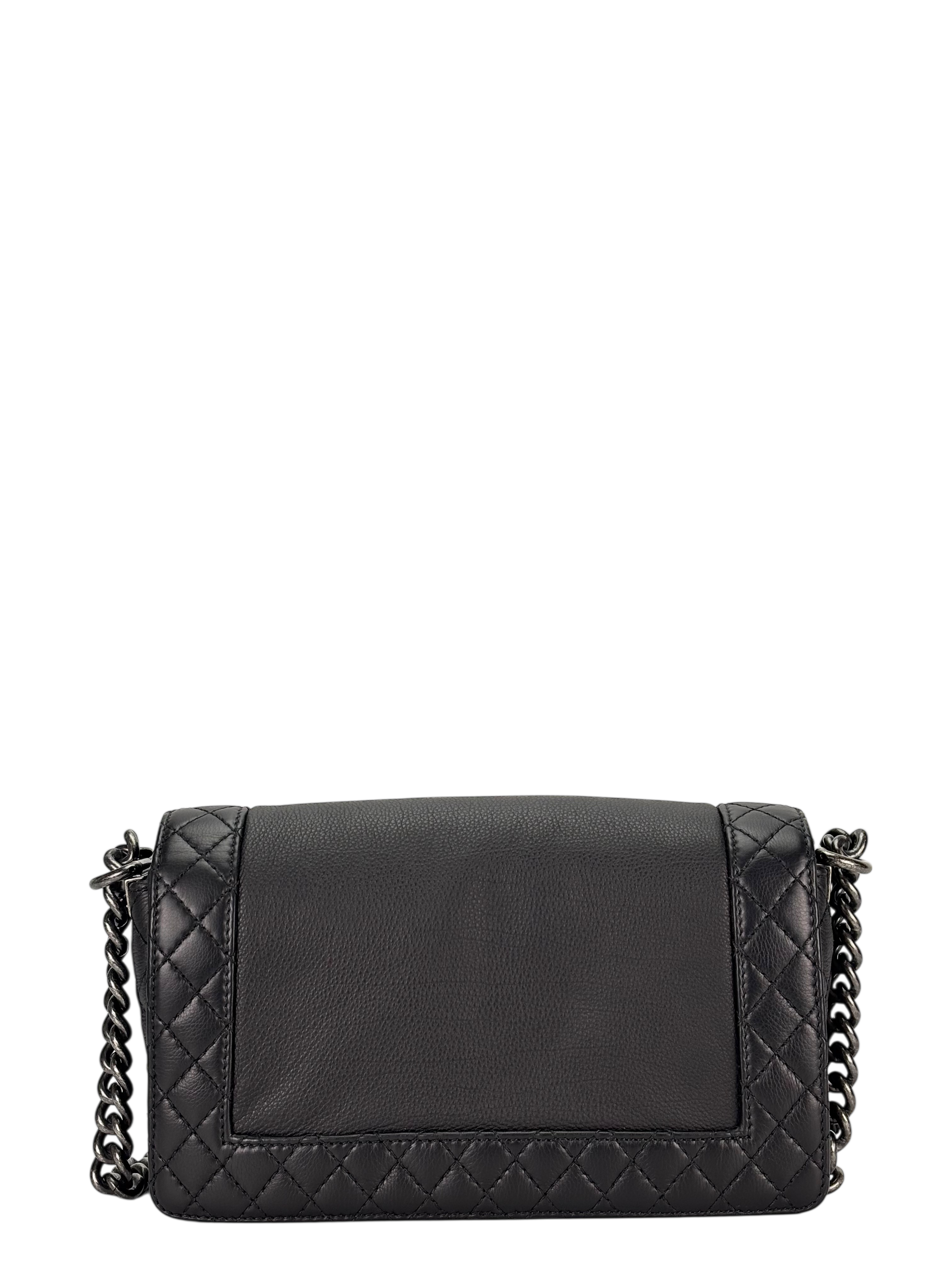 CHANEL - Black Caviar Boy 30 Lambskin Chain Shoulder Gunmetallic Hardware Bag