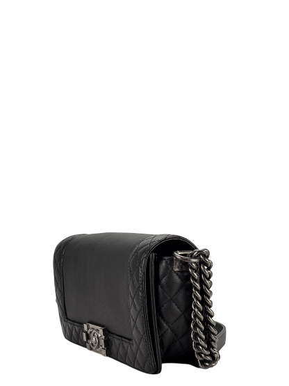 CHANEL - Black Caviar Boy 30 Lambskin Chain Shoulder Gunmetallic Hardware Bag
