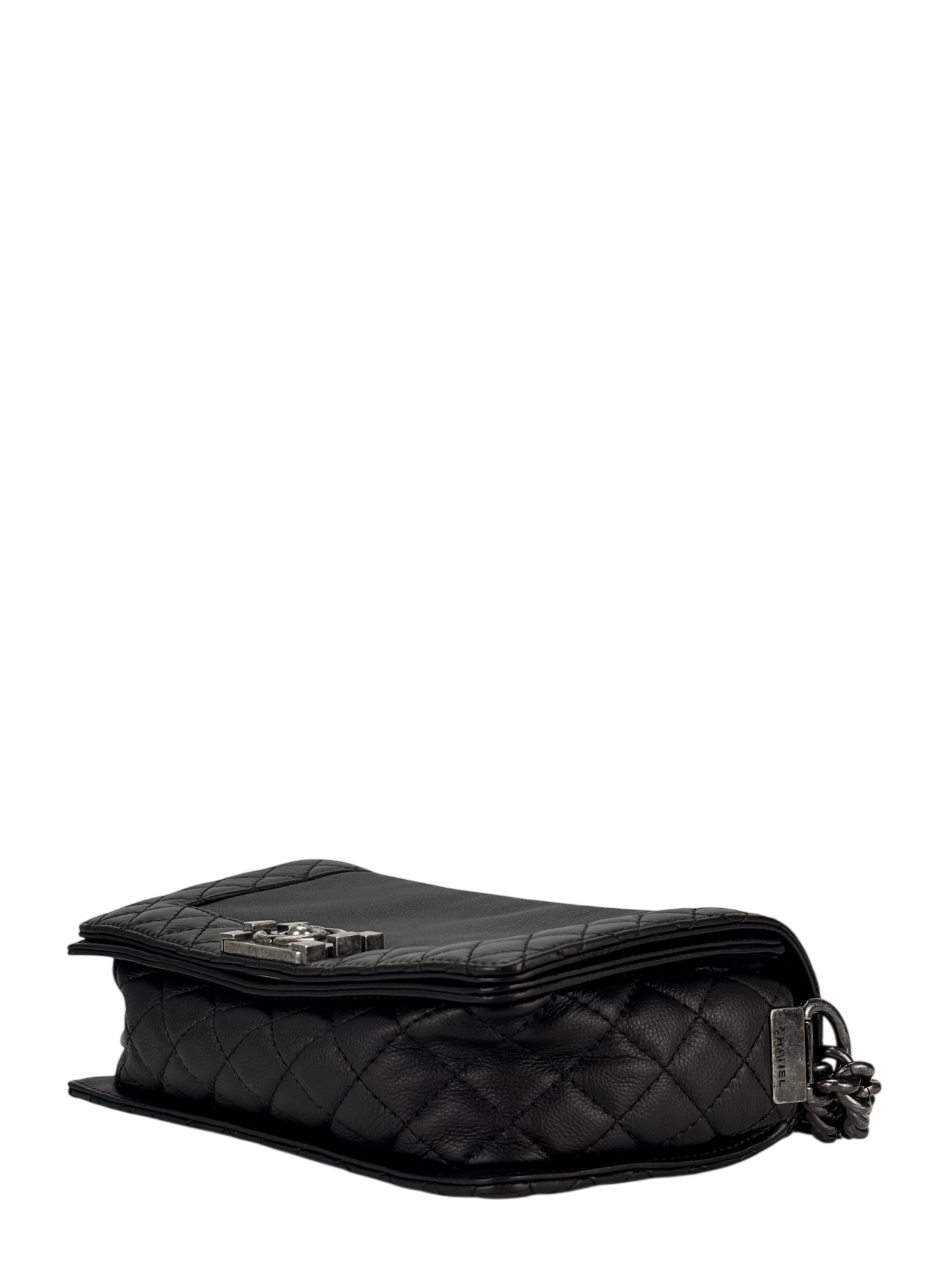 CHANEL - Black Caviar Boy 30 Lambskin Chain Shoulder Gunmetallic Hardware Bag