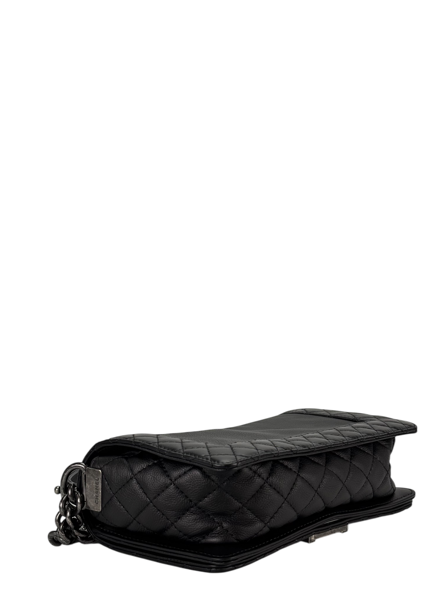 CHANEL - Black Caviar Boy 30 Lambskin Chain Shoulder Gunmetallic Hardware Bag