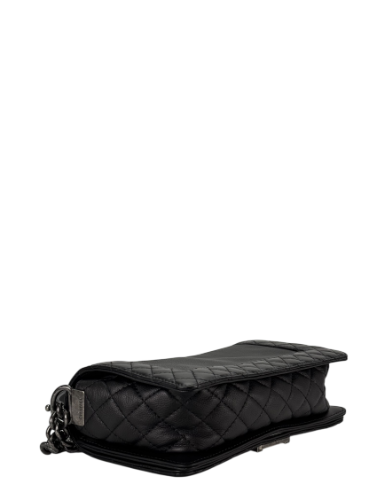 CHANEL - Black Caviar Boy 30 Lambskin Chain Shoulder Gunmetallic Hardware Bag