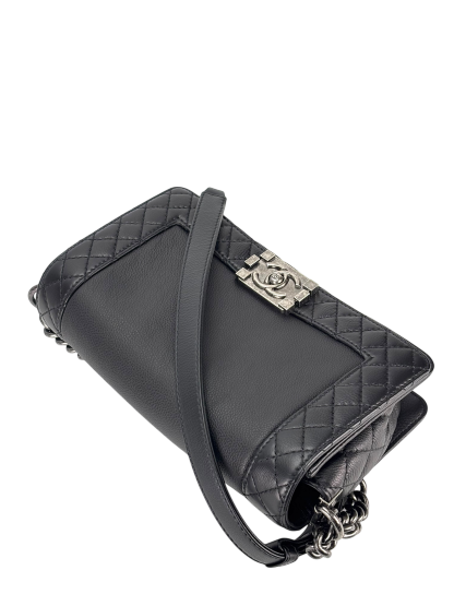 CHANEL - Black Caviar Boy 30 Lambskin Chain Shoulder Gunmetallic Hardware Bag