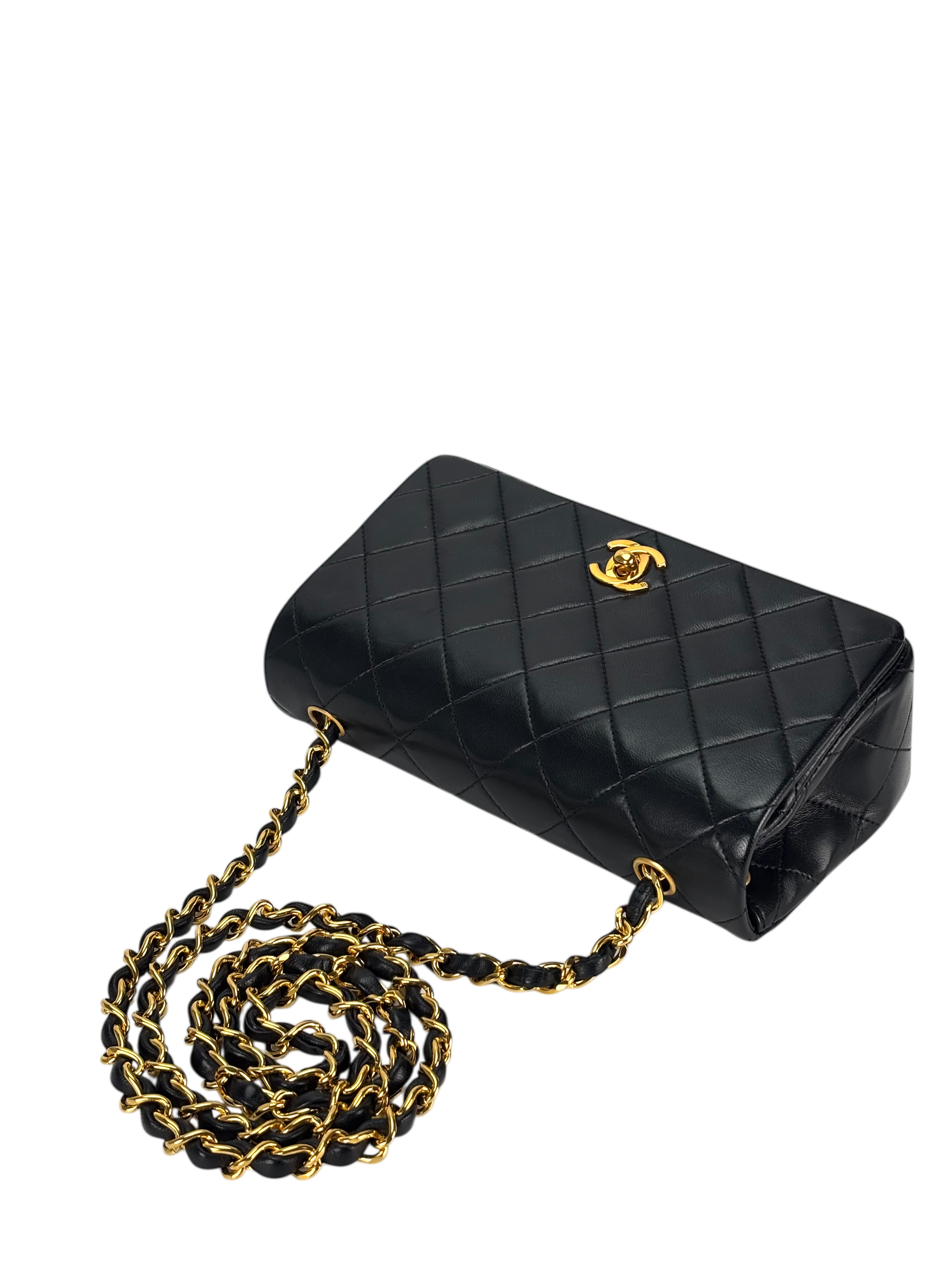 CHANEL - Black Lambskin Crossbody Shoulder Bag