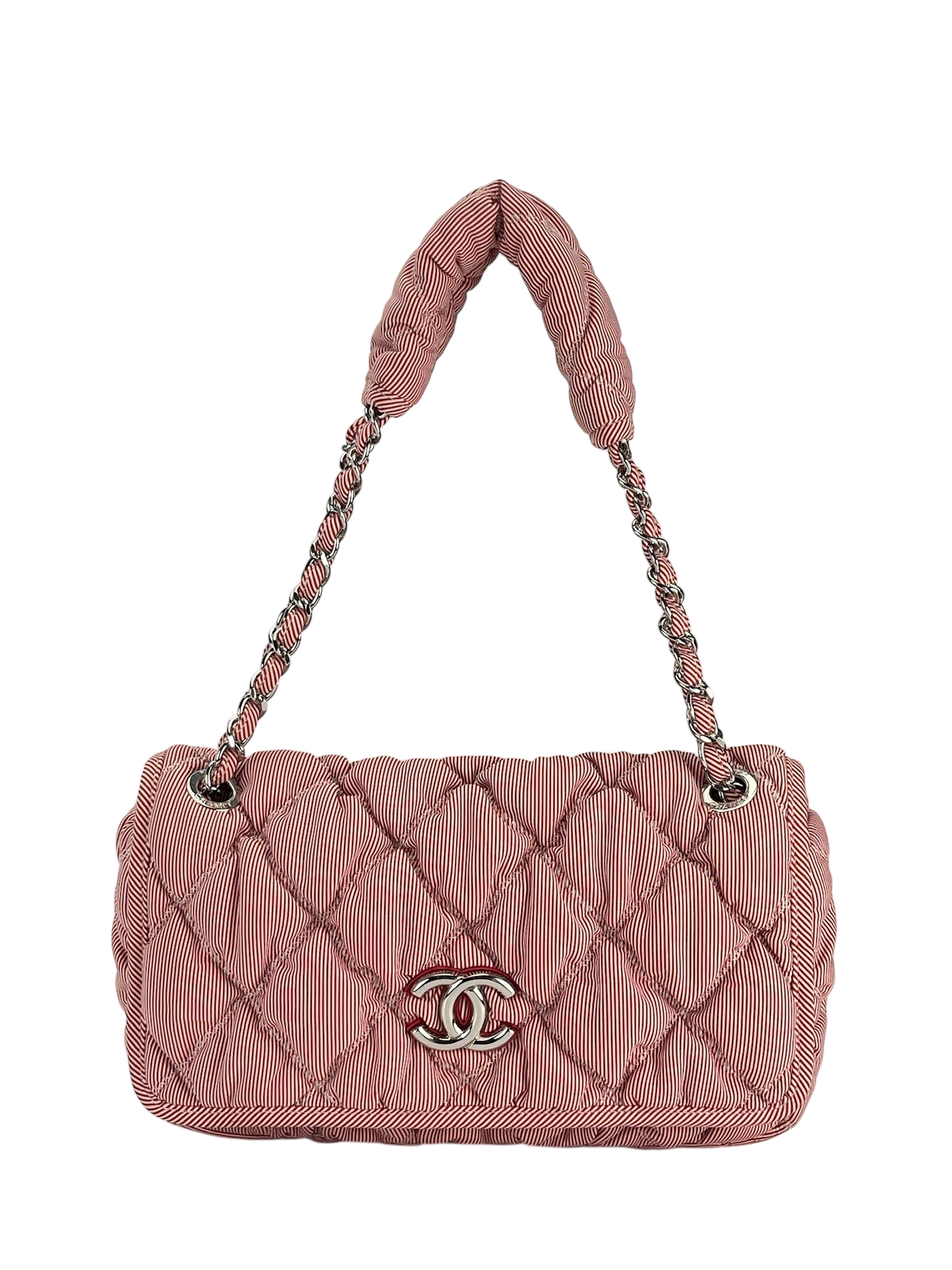 CHANEL - Red Nylon Bobble Quilt Chain Shoulder Bag