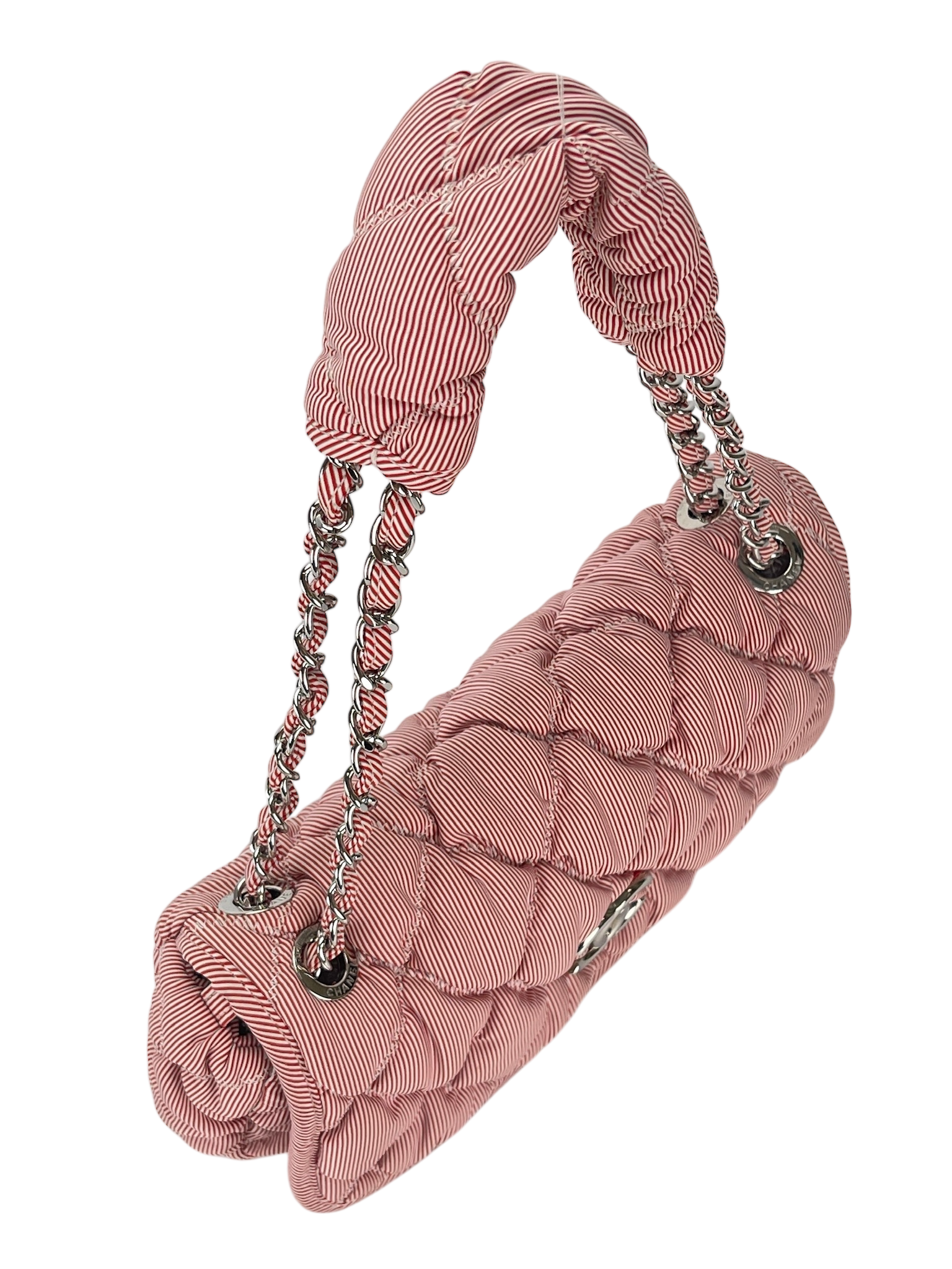 CHANEL - Red Nylon Bobble Quilt Chain Shoulder Bag