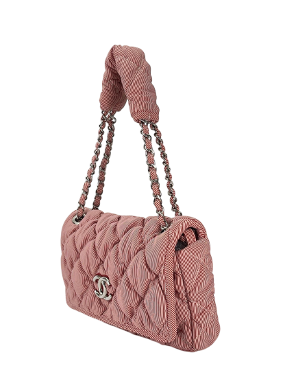 CHANEL - Red Nylon Bobble Quilt Chain Shoulder Bag