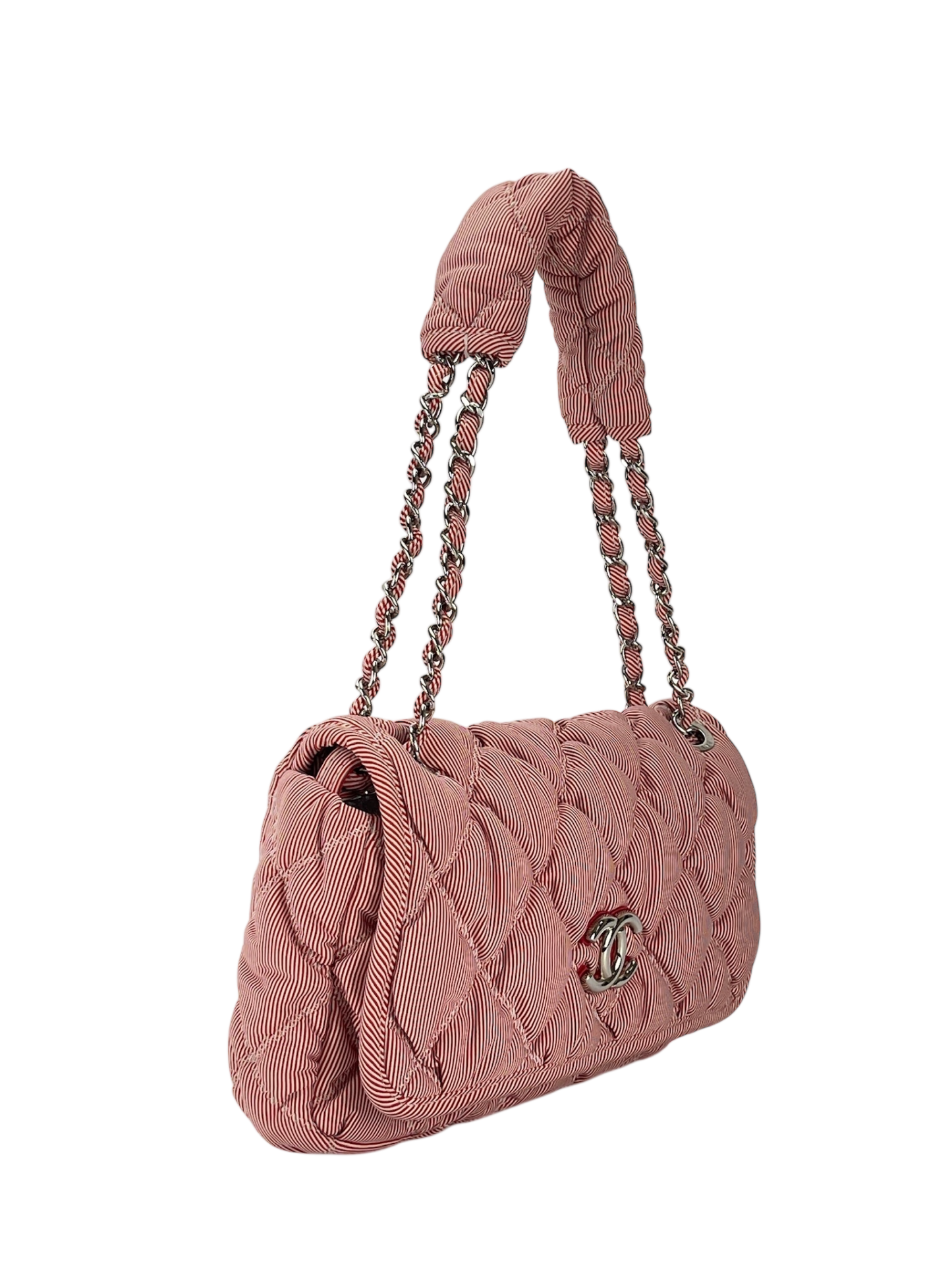 CHANEL - Red Nylon Bobble Quilt Chain Shoulder Bag