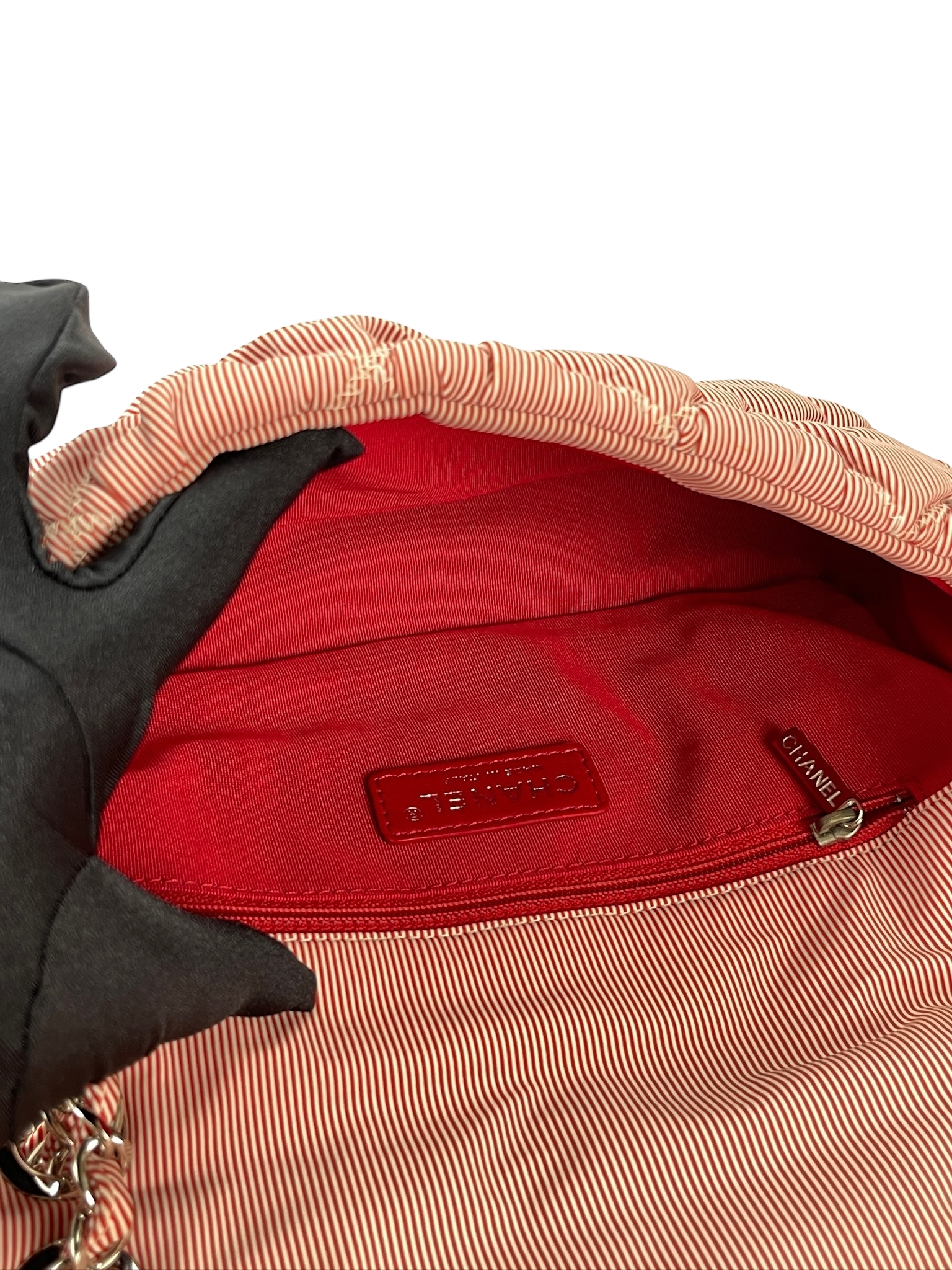 CHANEL - Red Nylon Bobble Quilt Chain Shoulder Bag
