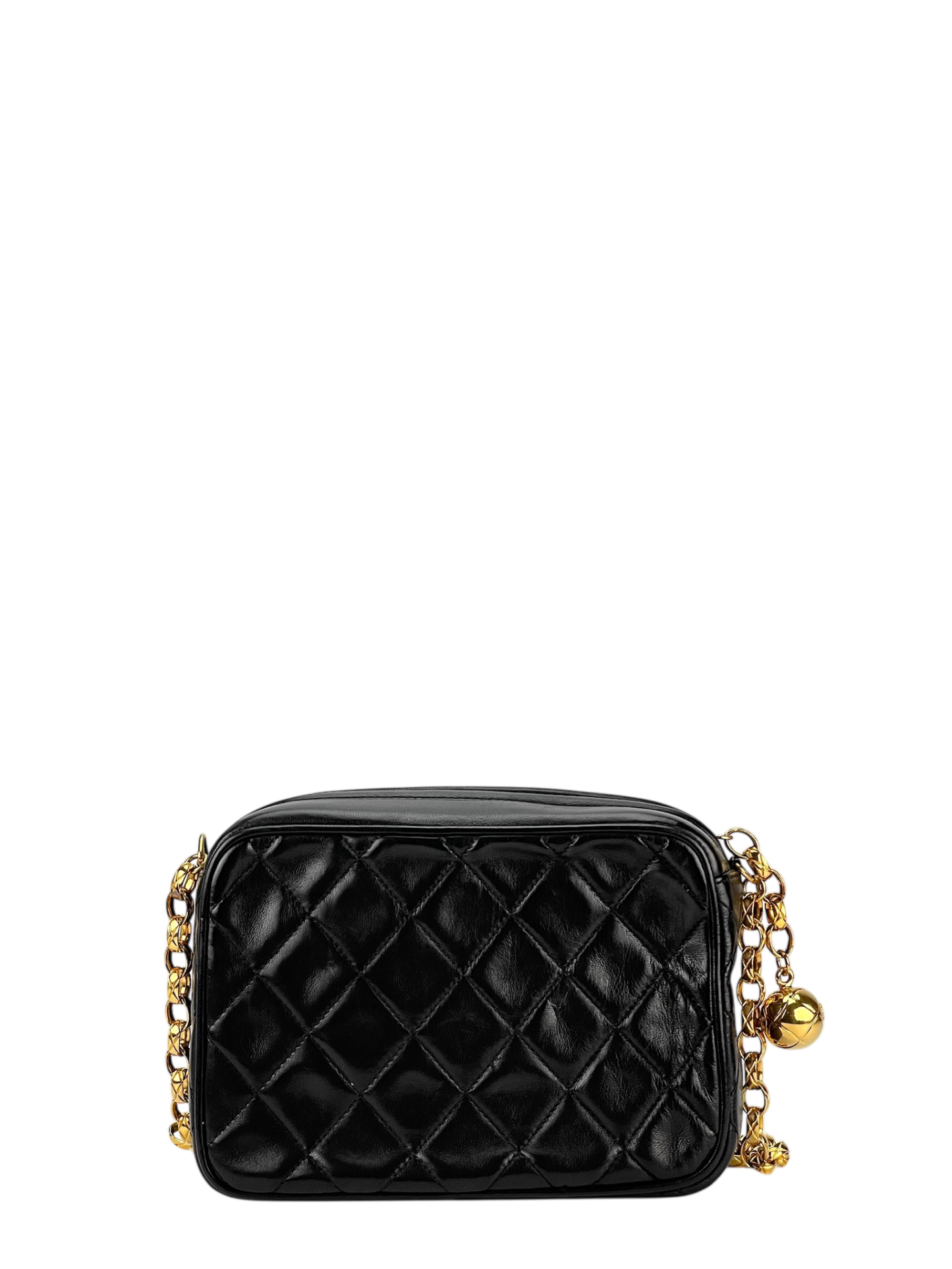 CHANEL - Black Lambskin Chanel Matelasse Chain Gold Hardware Shoulder Bag