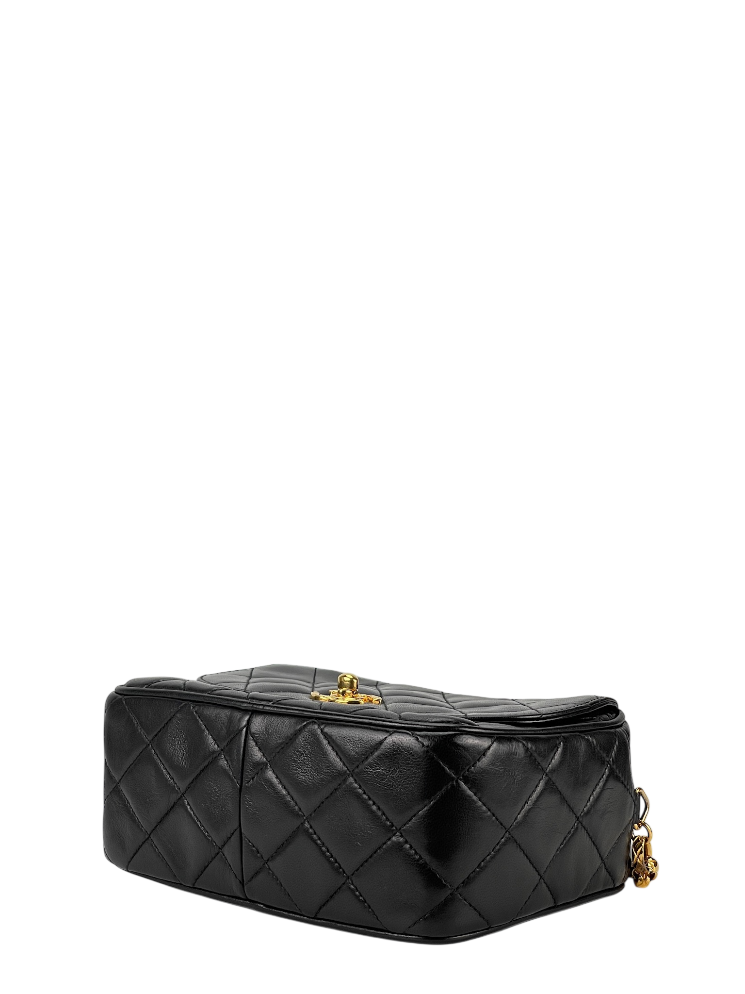 CHANEL - Black Lambskin Chanel Matelasse Chain Gold Hardware Shoulder Bag