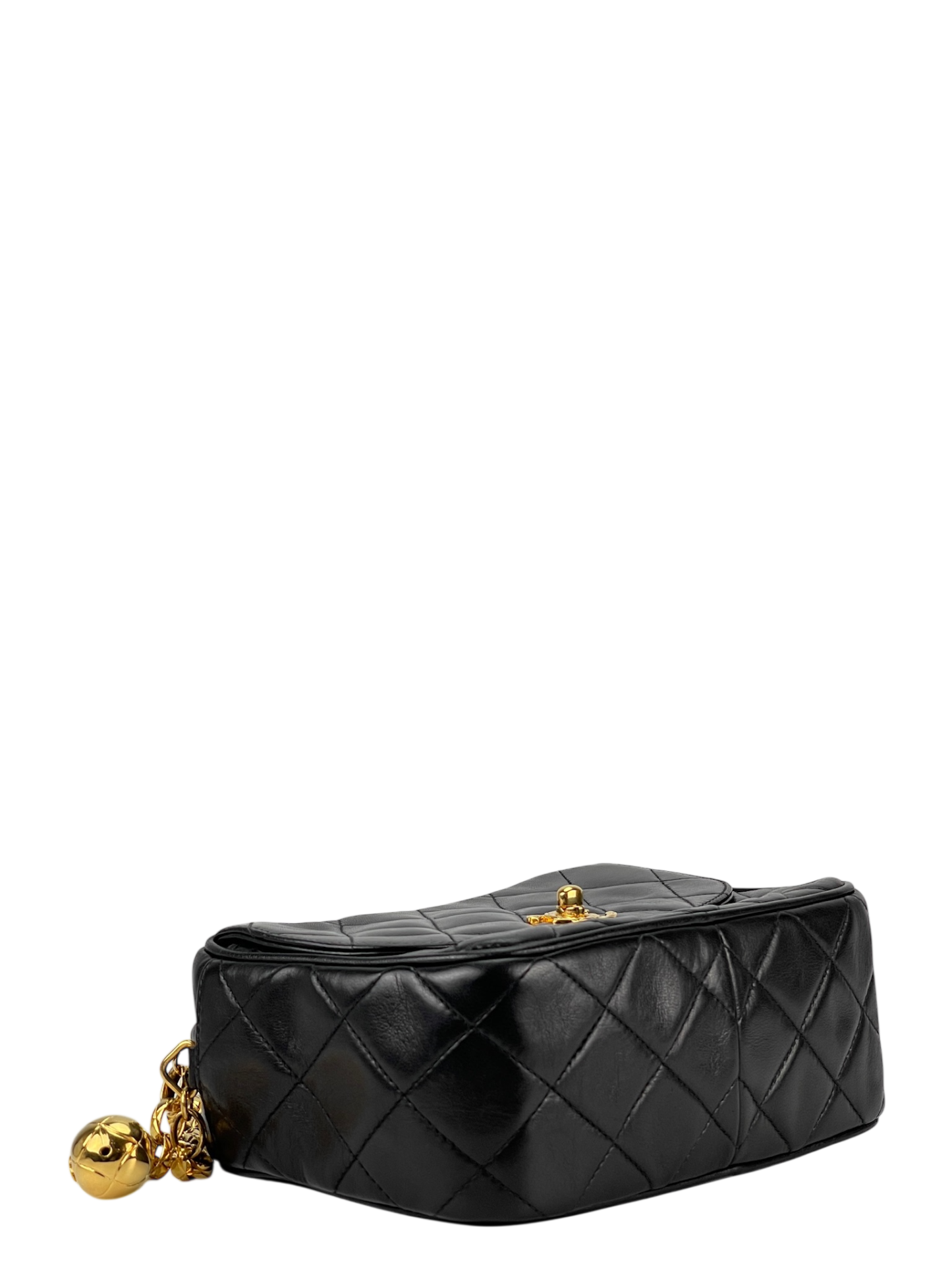 CHANEL - Black Lambskin Chanel Matelasse Chain Gold Hardware Shoulder Bag