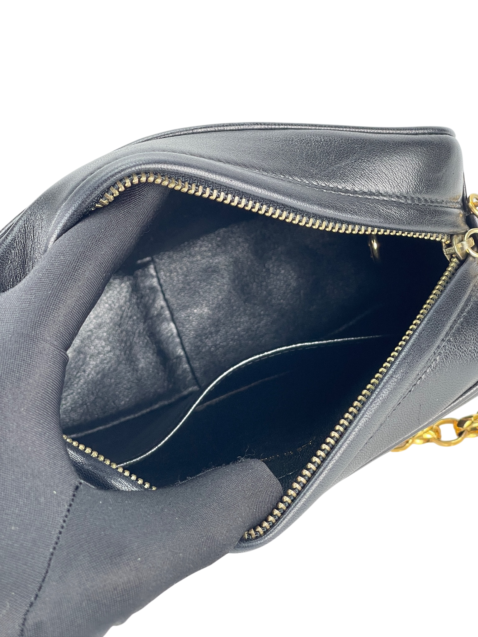 CHANEL - Black Lambskin Chanel Matelasse Chain Gold Hardware Shoulder Bag