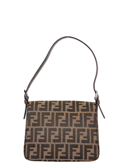 FENDI - Beige Zucca Canvas Leather Handbag 
