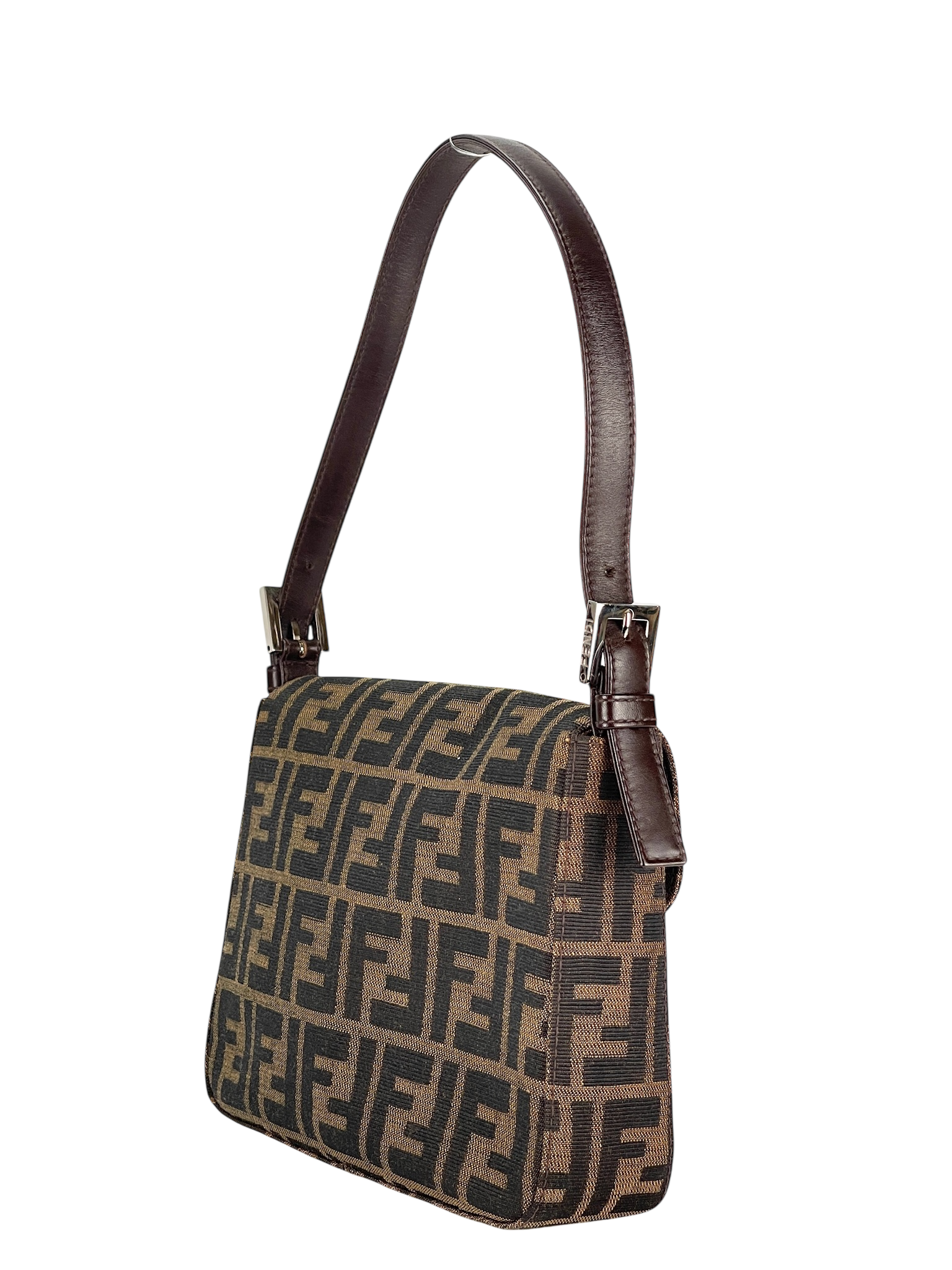 FENDI - Beige Zucca Canvas Leather Handbag 