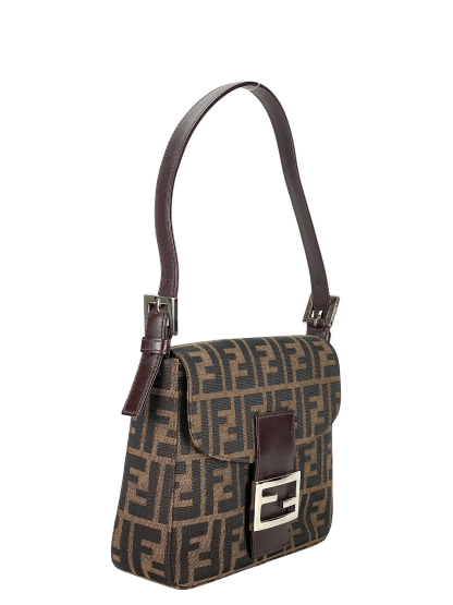 FENDI - Beige Zucca Canvas Leather Handbag 