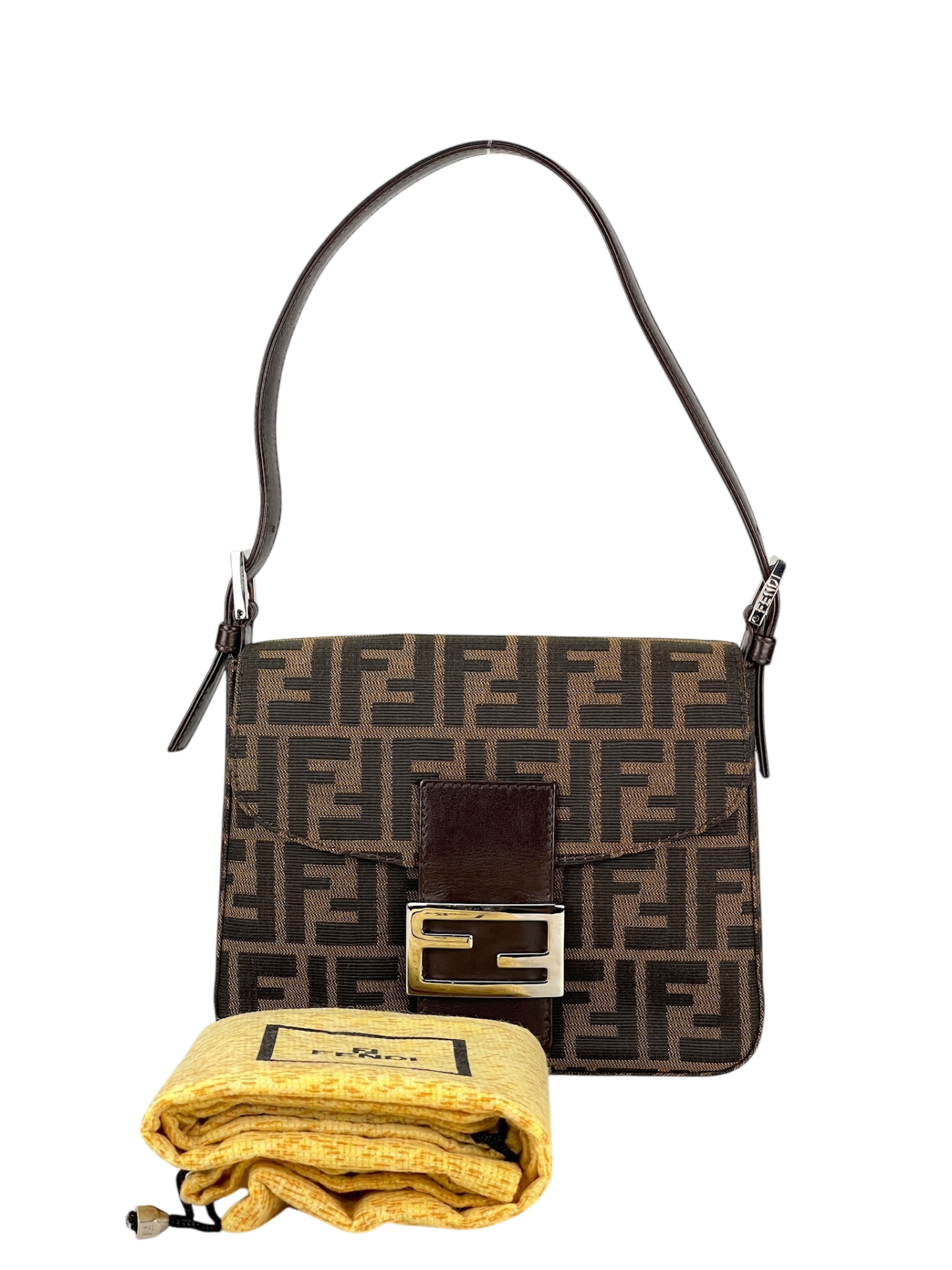 FENDI - Beige Zucca Canvas Leather Handbag 