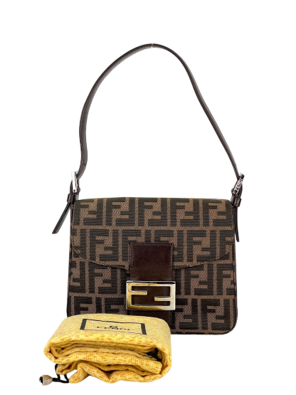 FENDI - Beige Zucca Canvas Leather Handbag 