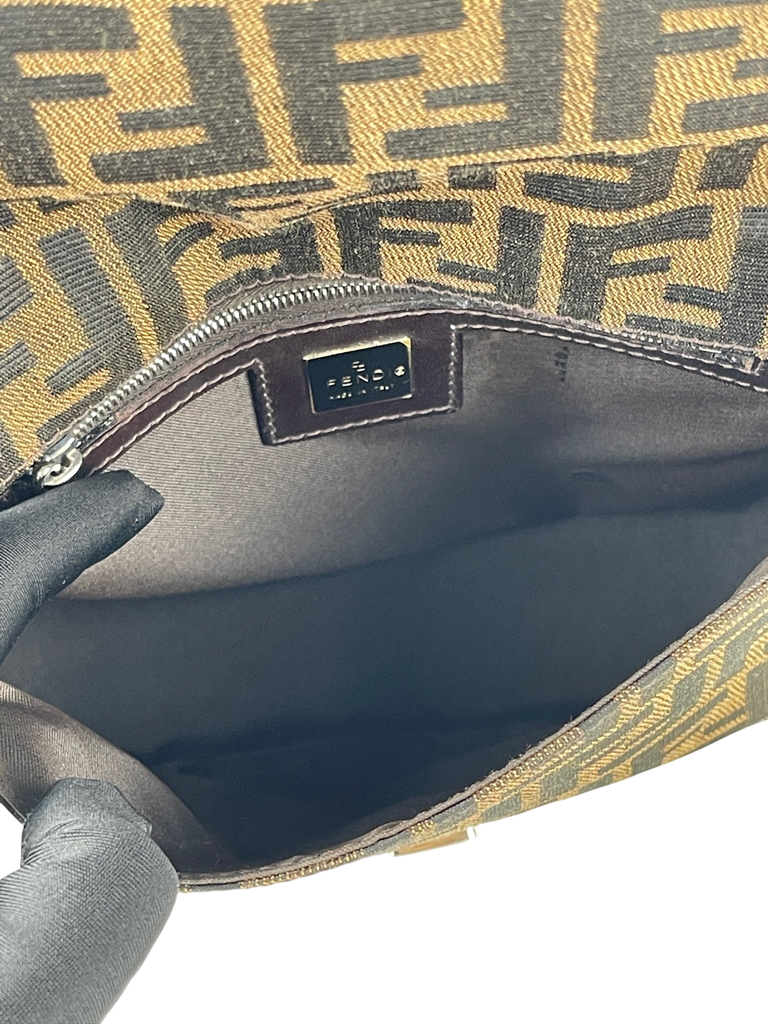 FENDI - Beige Zucca Canvas Leather Handbag 