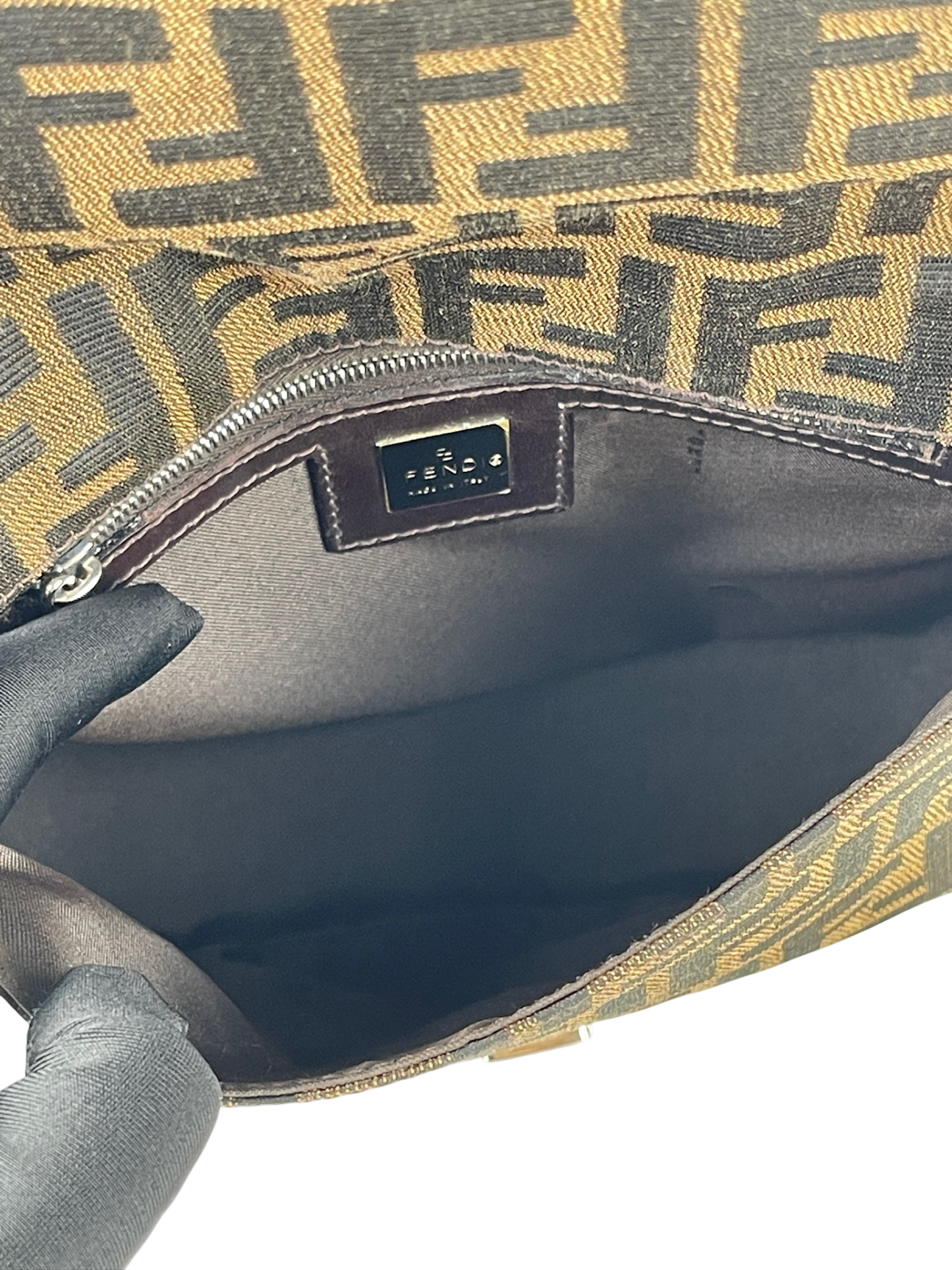 FENDI - Beige Zucca Canvas Leather Handbag 